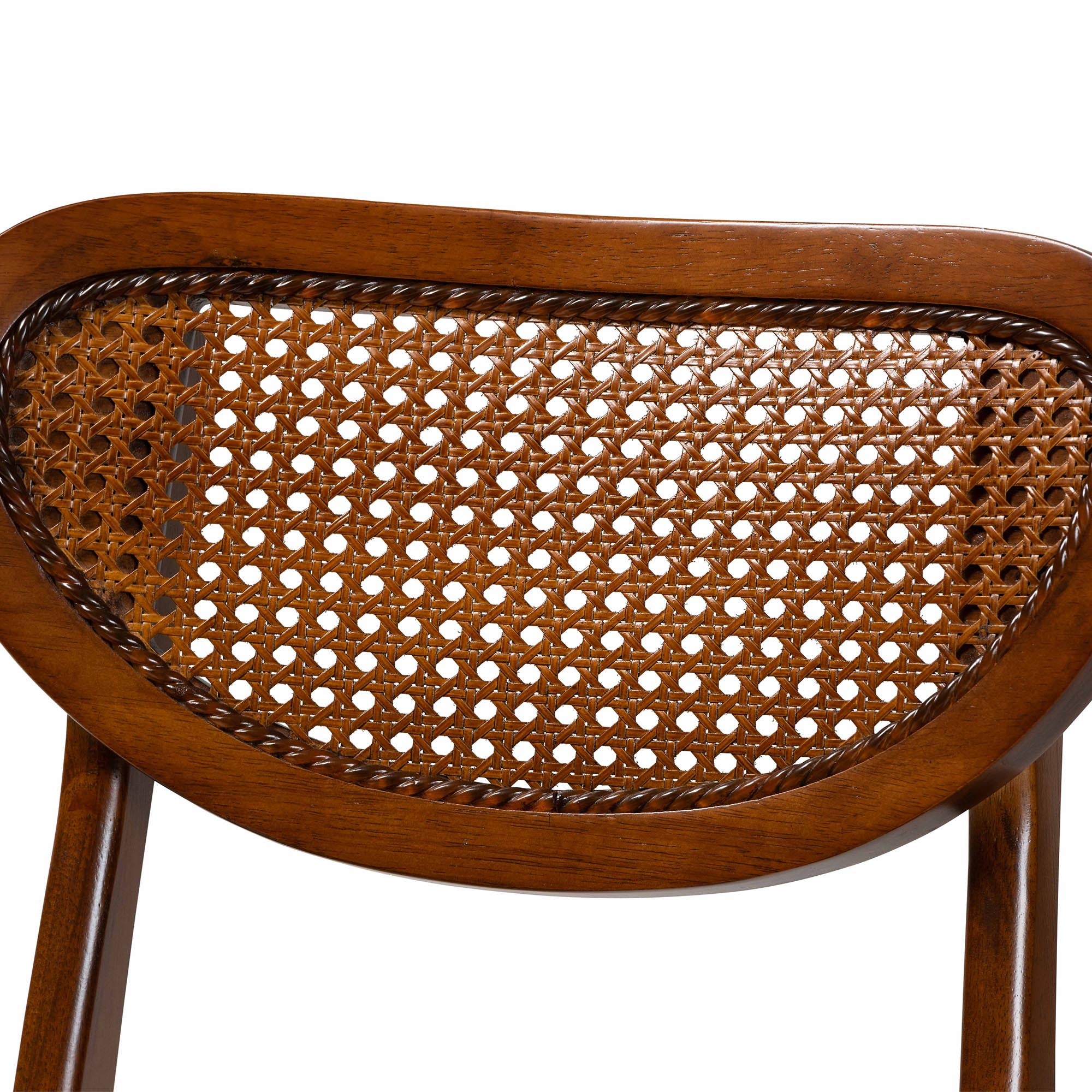 Jeriah Mid-Century Modern Walnut Brown Finished Wood and Woven Rattan 5-Piece Dining Set