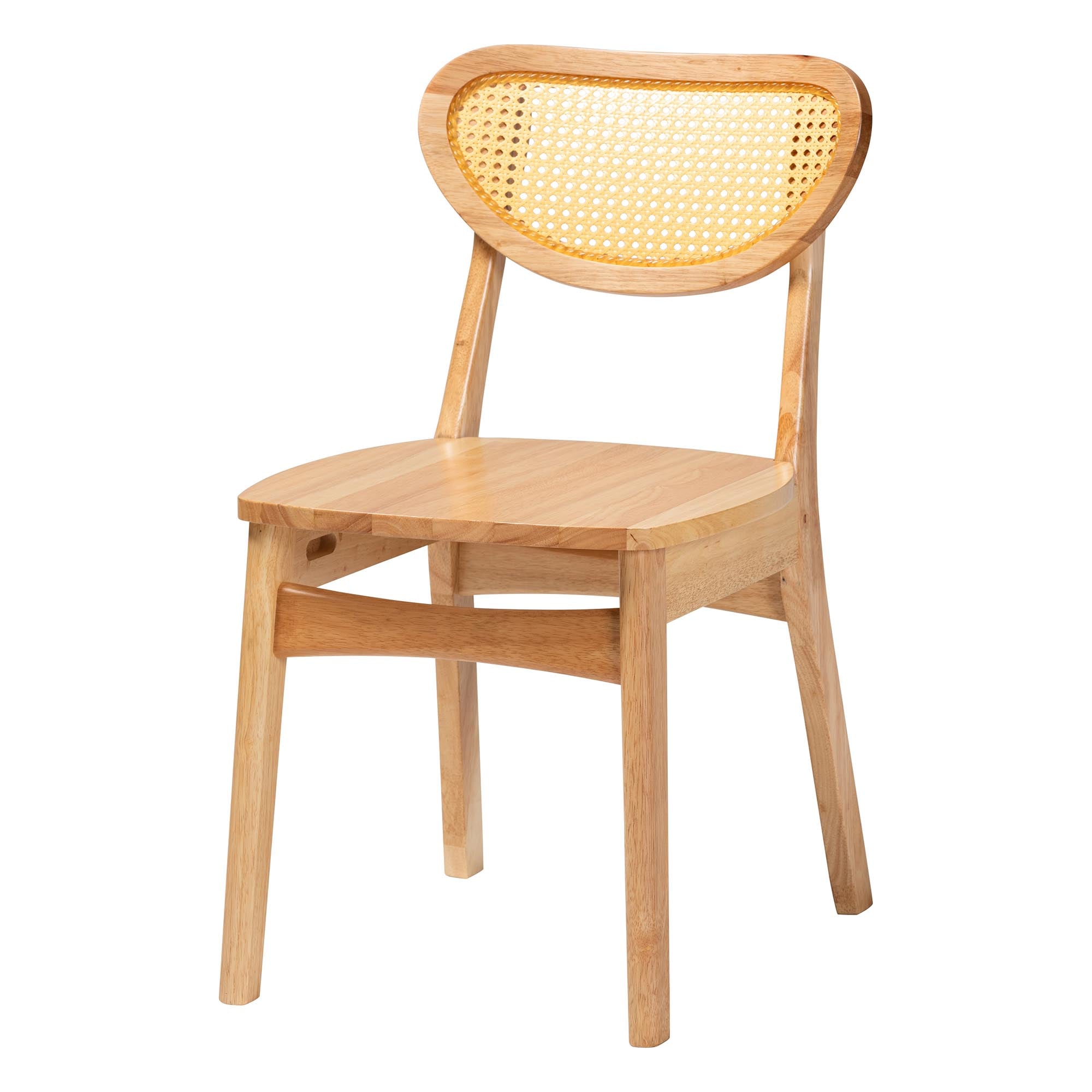 Haviland Mid-Century Modern Oak Brown Finished Wood and Rattan 5-Piece Dining Set