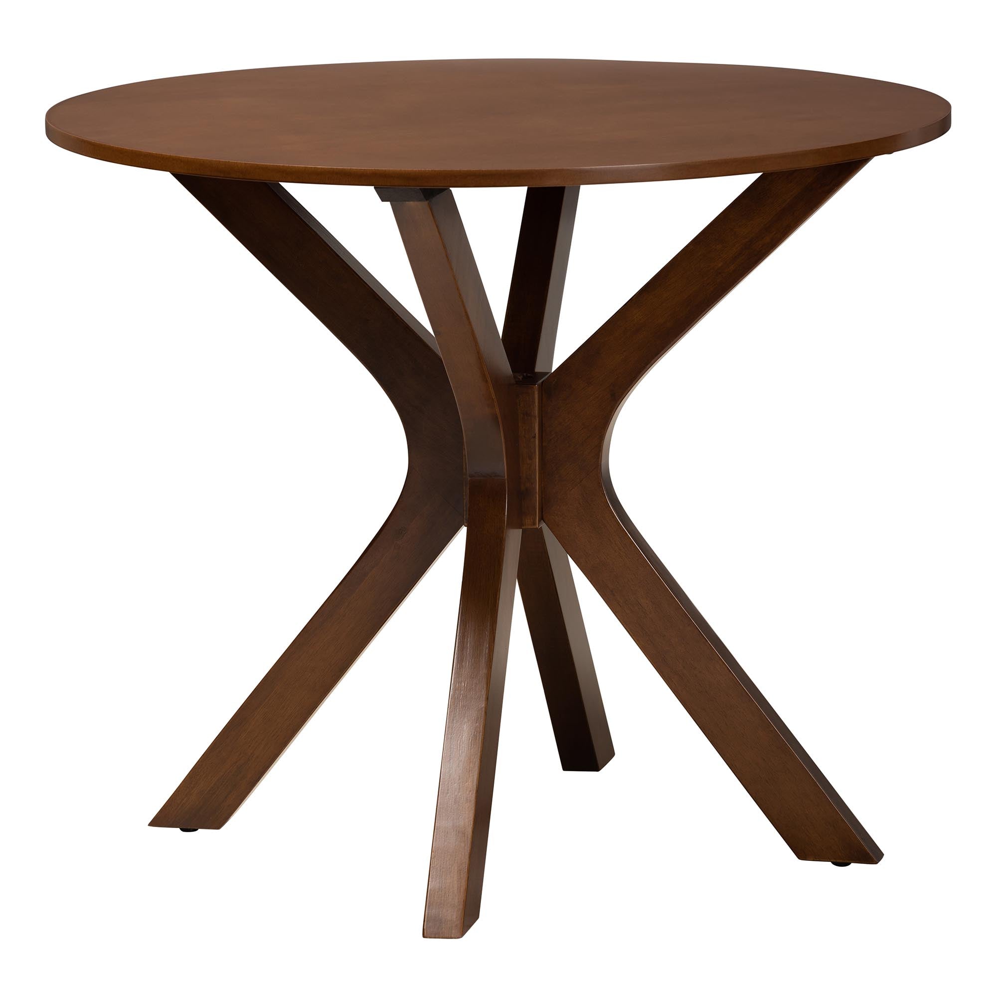 Linnet Mid-Century Modern Walnut Brown Finished Wood and Rattan 5-Piece Dining Set