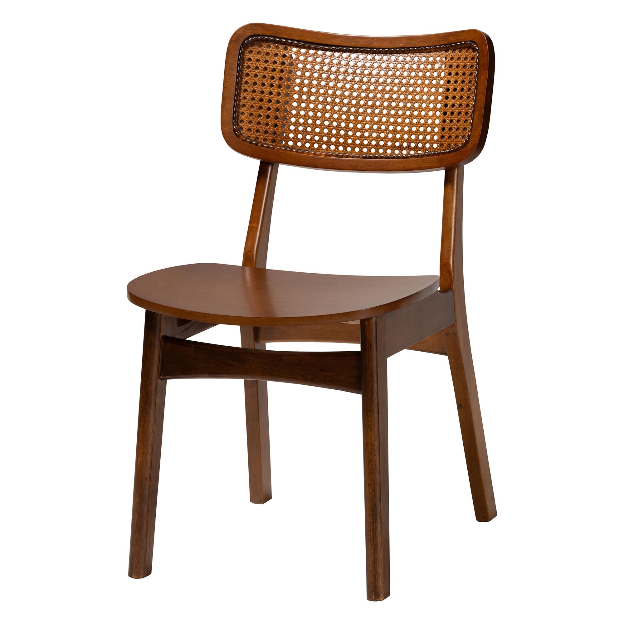 Linnet Mid-Century Modern Walnut Brown Finished Wood and Rattan 7-Piece Dining Set