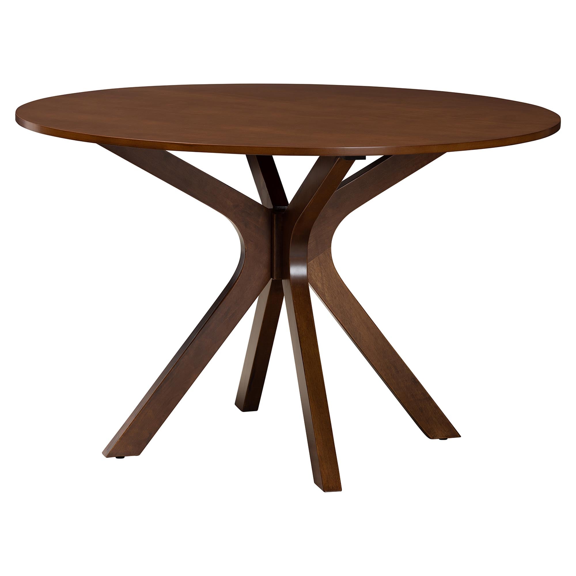 Linnet Mid-Century Modern Walnut Brown Finished Wood and Rattan 7-Piece Dining Set
