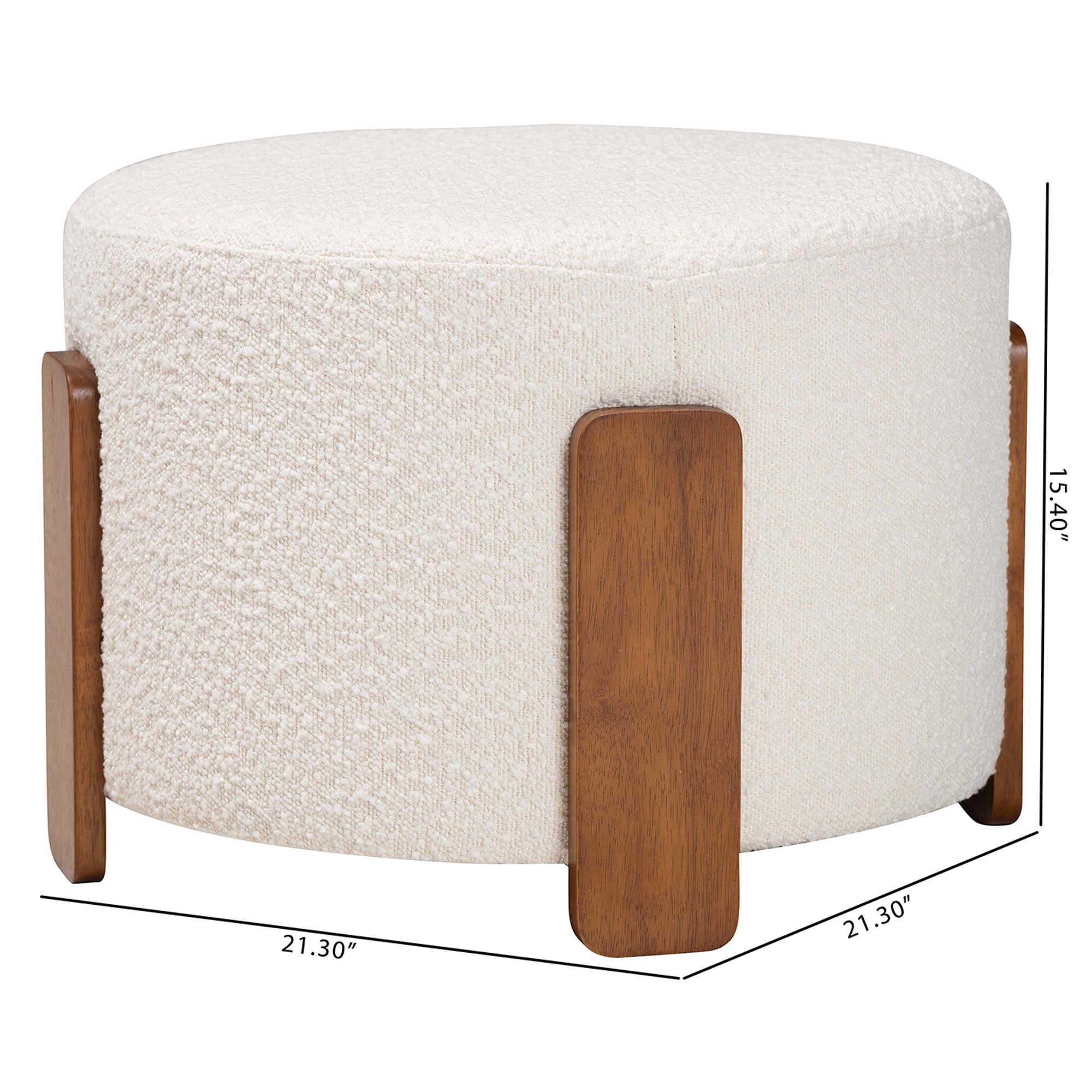 Finlay Modern Japandi Cream Boucle Fabric and Walnut Brown Finished Wood Ottoman Footstool