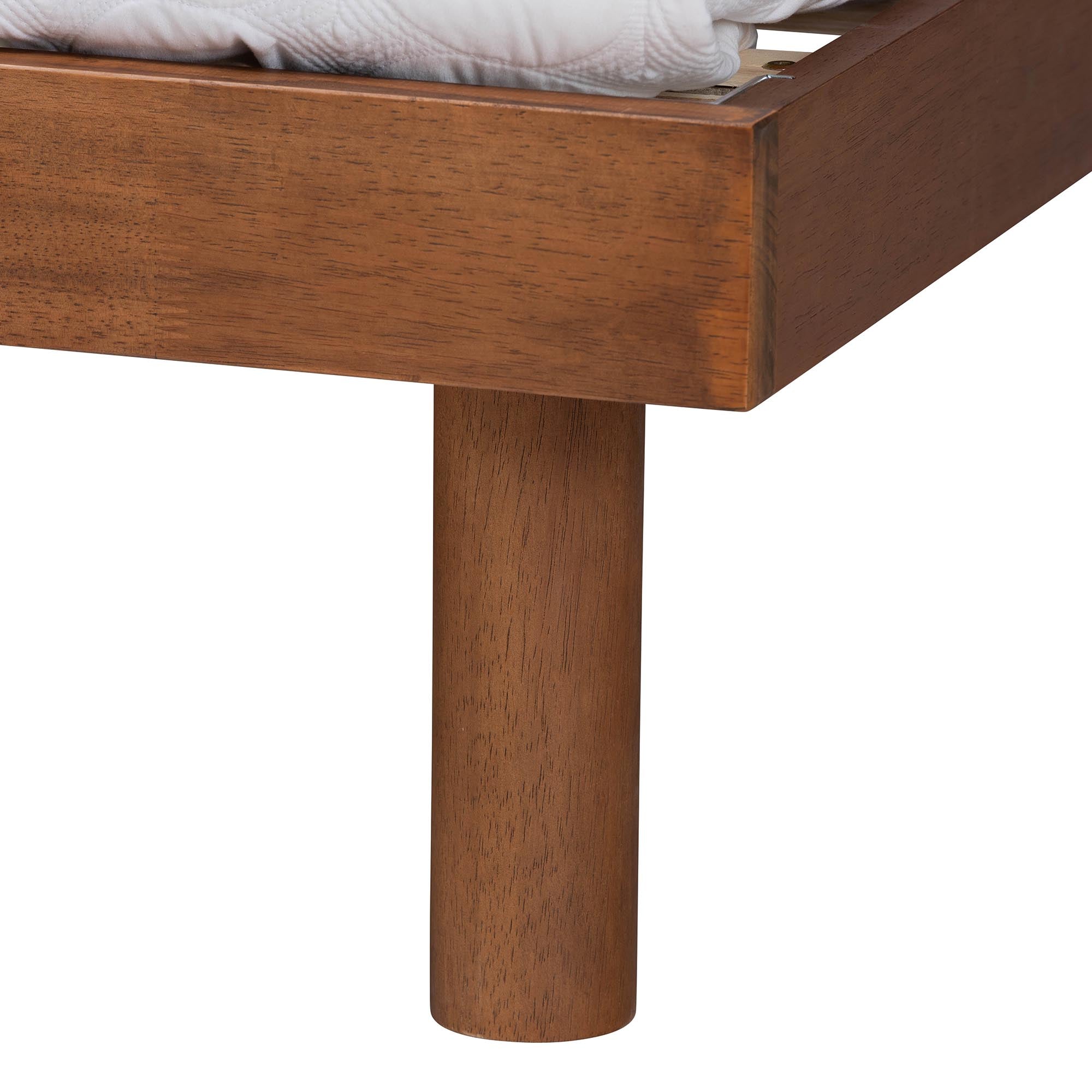 Lancashire Queen Size Platform Bed – Mid-Century Walnut Brown Wood with Built-In Shelf