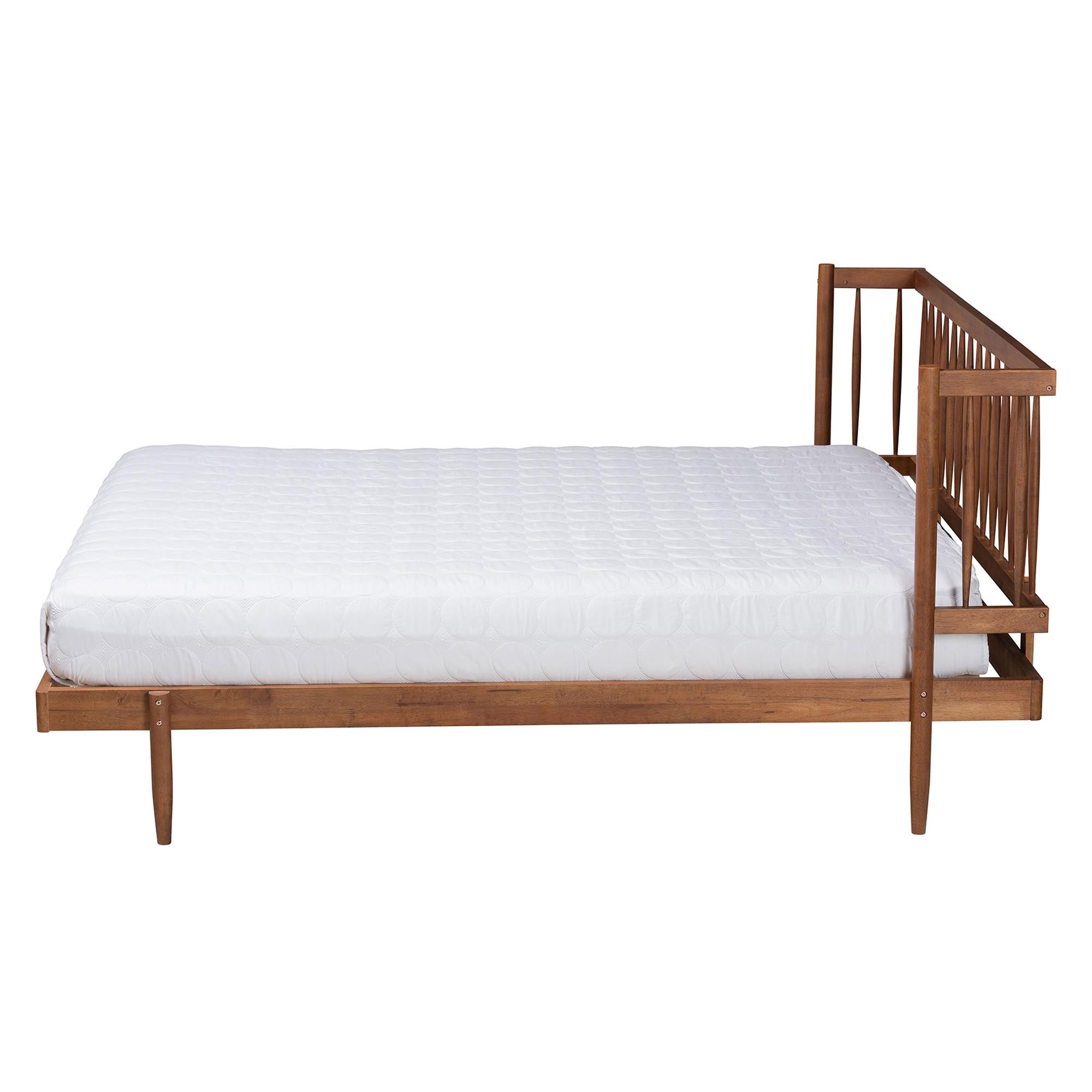Ramiro Queen Size Platform Bed – Walnut Brown Mid-Century Spindle Style