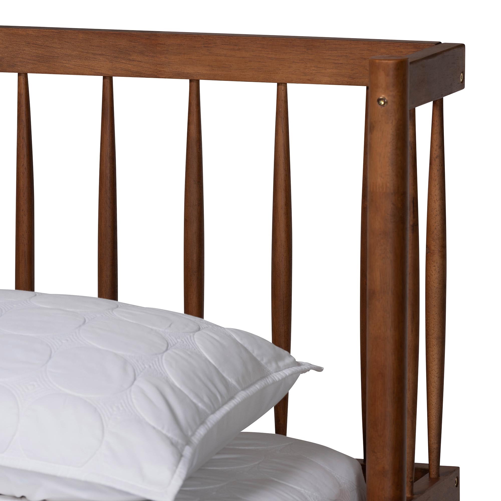 Ramiro Queen Size Platform Bed – Walnut Brown Mid-Century Spindle Style