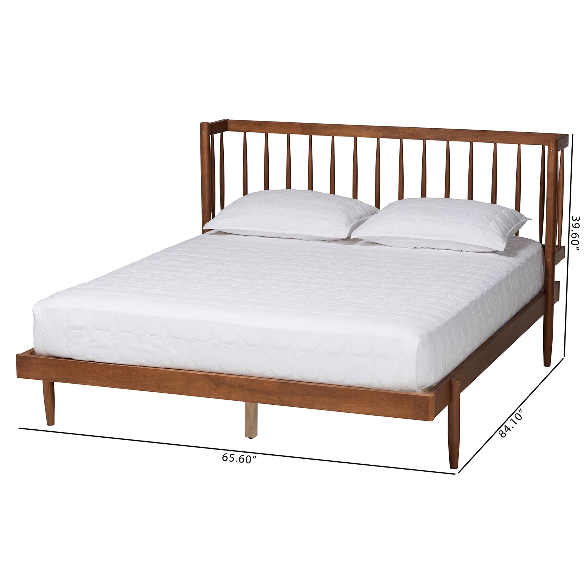 Ramiro Queen Size Platform Bed – Walnut Brown Mid-Century Spindle Style