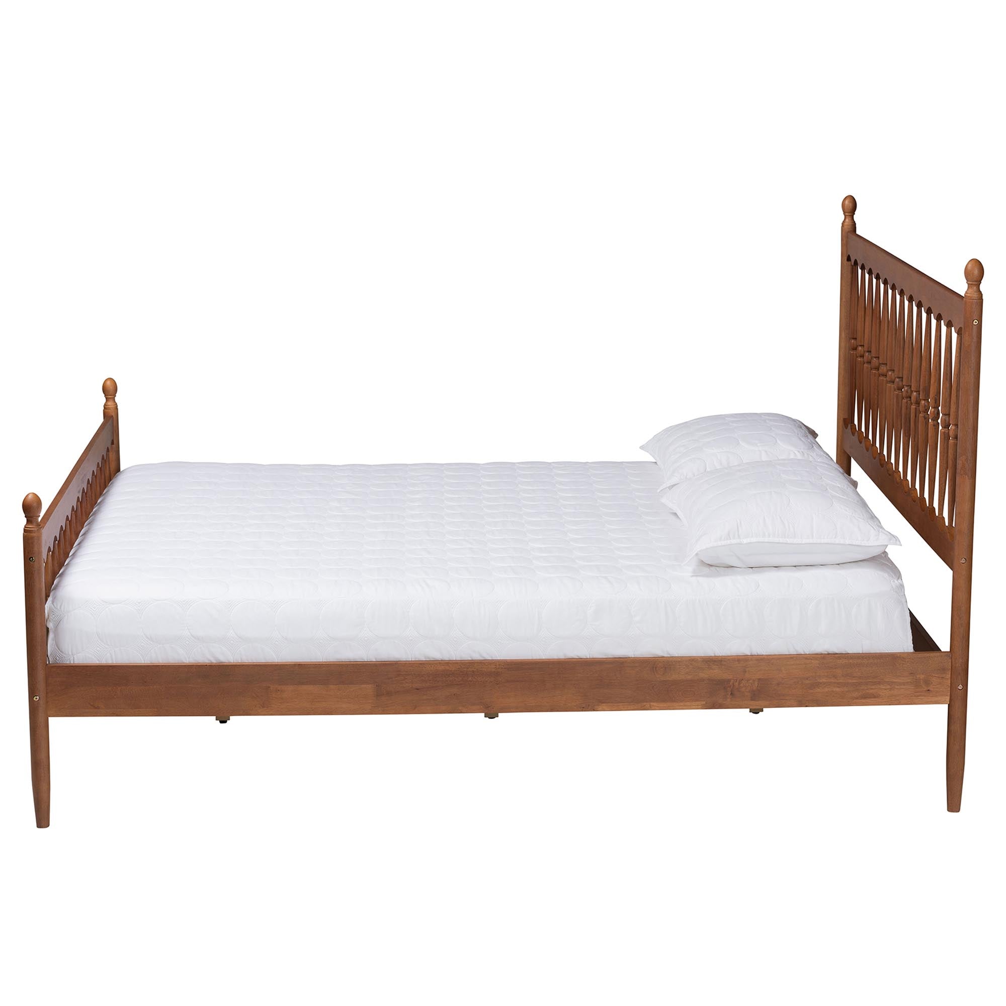 Aquamarine Queen Retro-Modern Platform Bed – Walnut Brown Spindle Design
