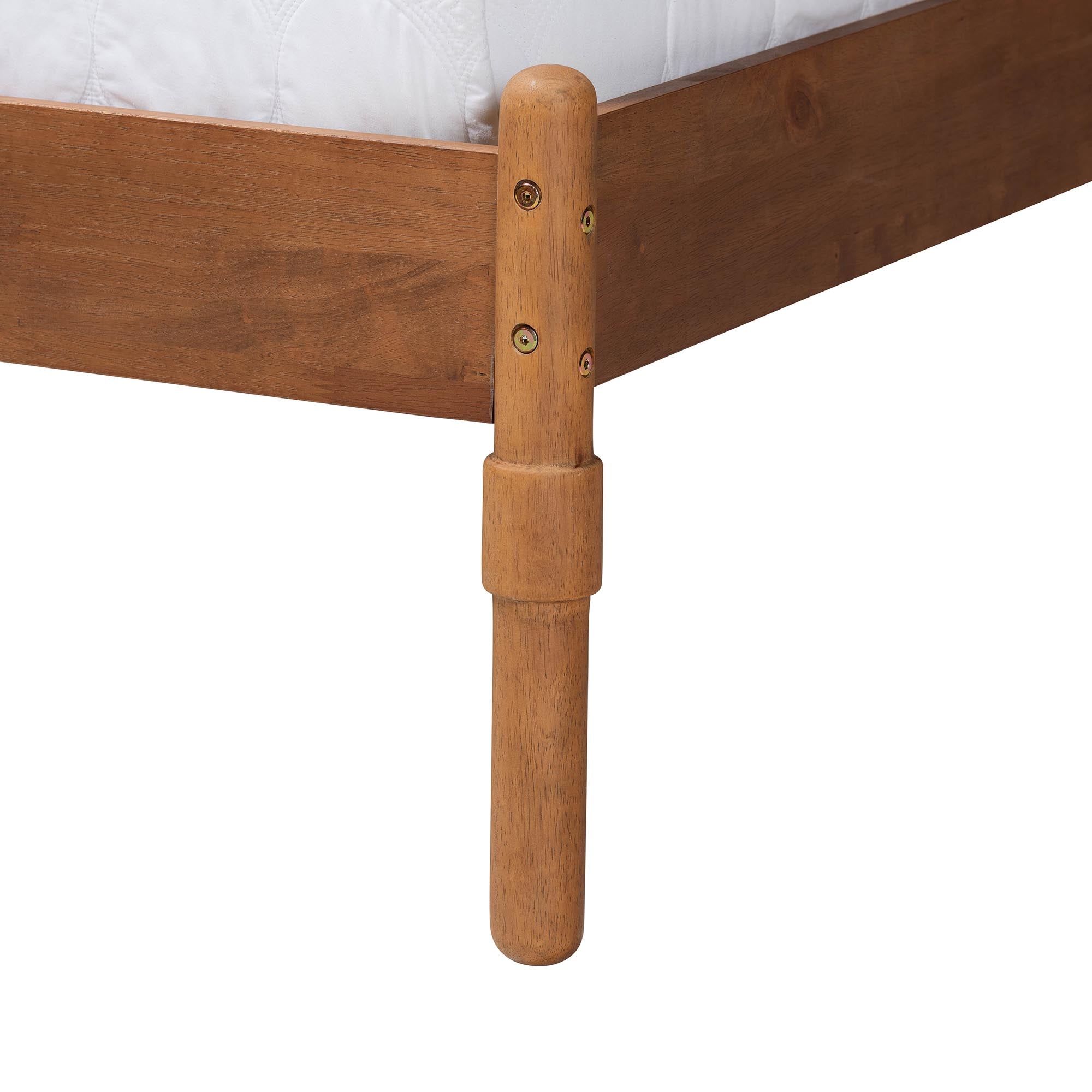 Micah Queen Rubberwood Platform Bed Frame – Mid-Century Triple Arch Design with Rattan