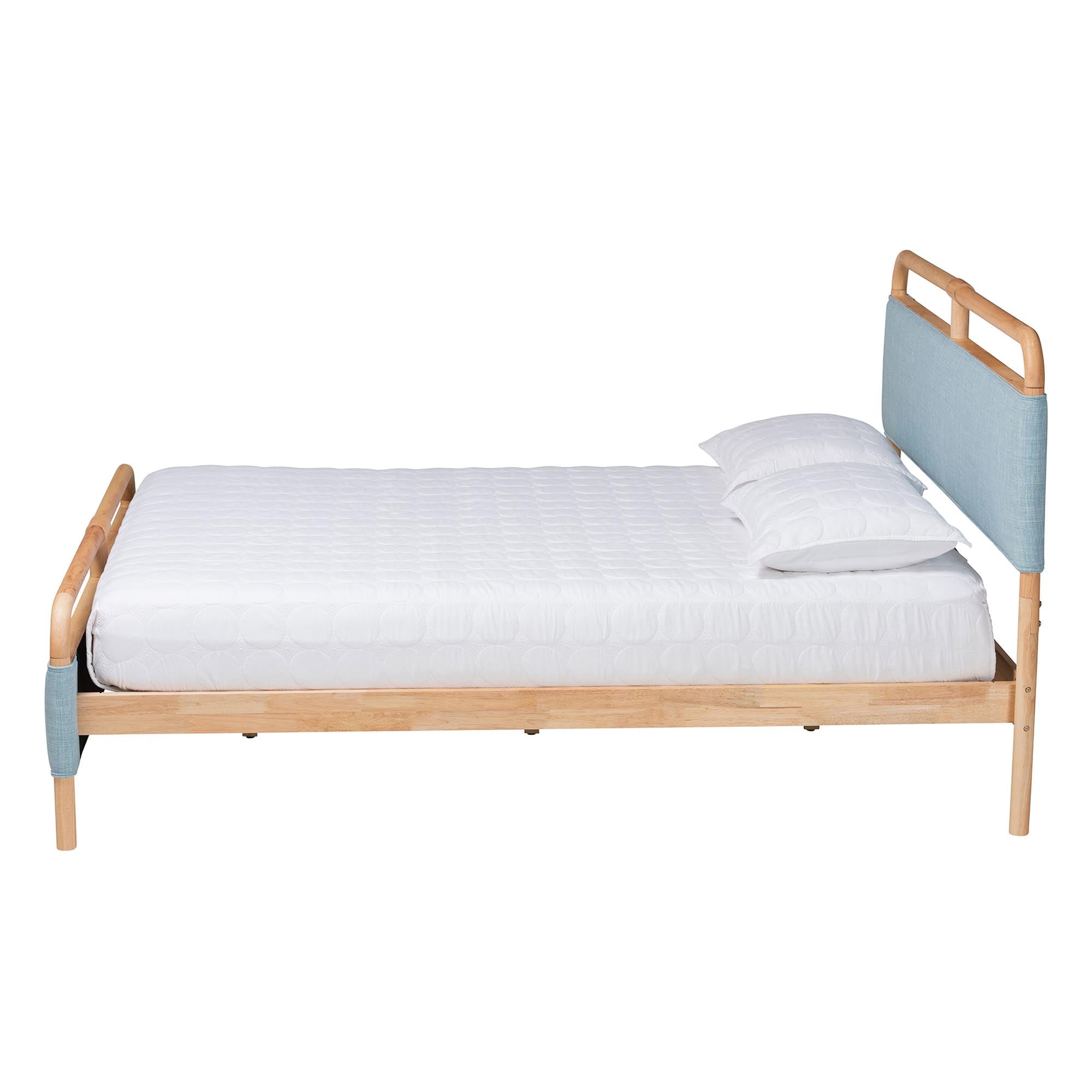 Iglehart Queen Blue Fabric Platform Bed Modern Rubberwood Frame with Rounded Corners