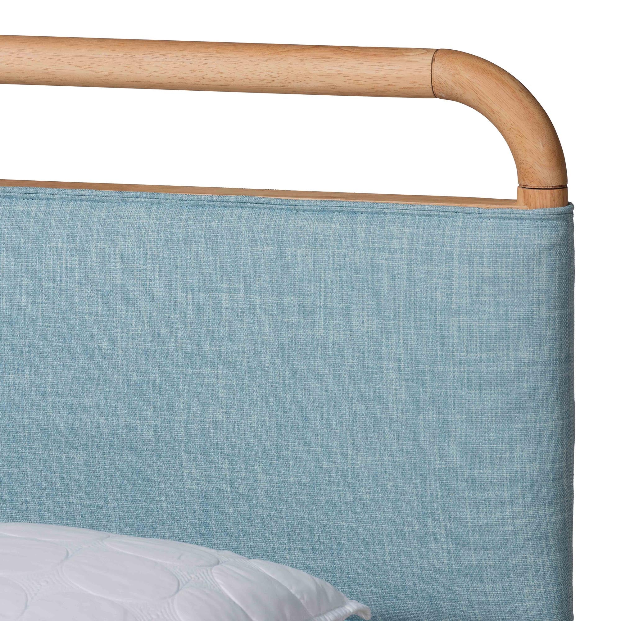 Iglehart Queen Blue Fabric Platform Bed Modern Rubberwood Frame with Rounded Corners