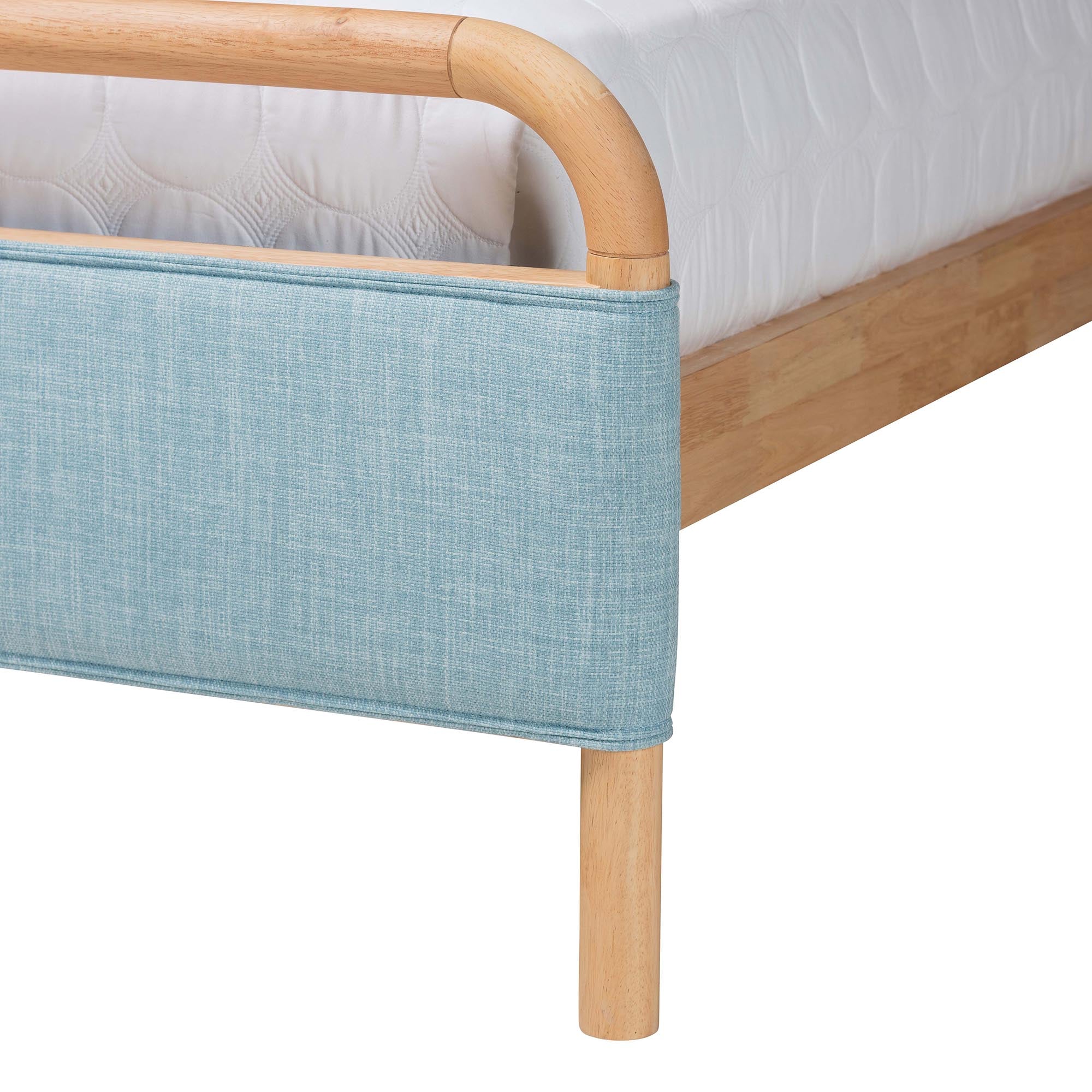 Iglehart Queen Blue Fabric Platform Bed Modern Rubberwood Frame with Rounded Corners