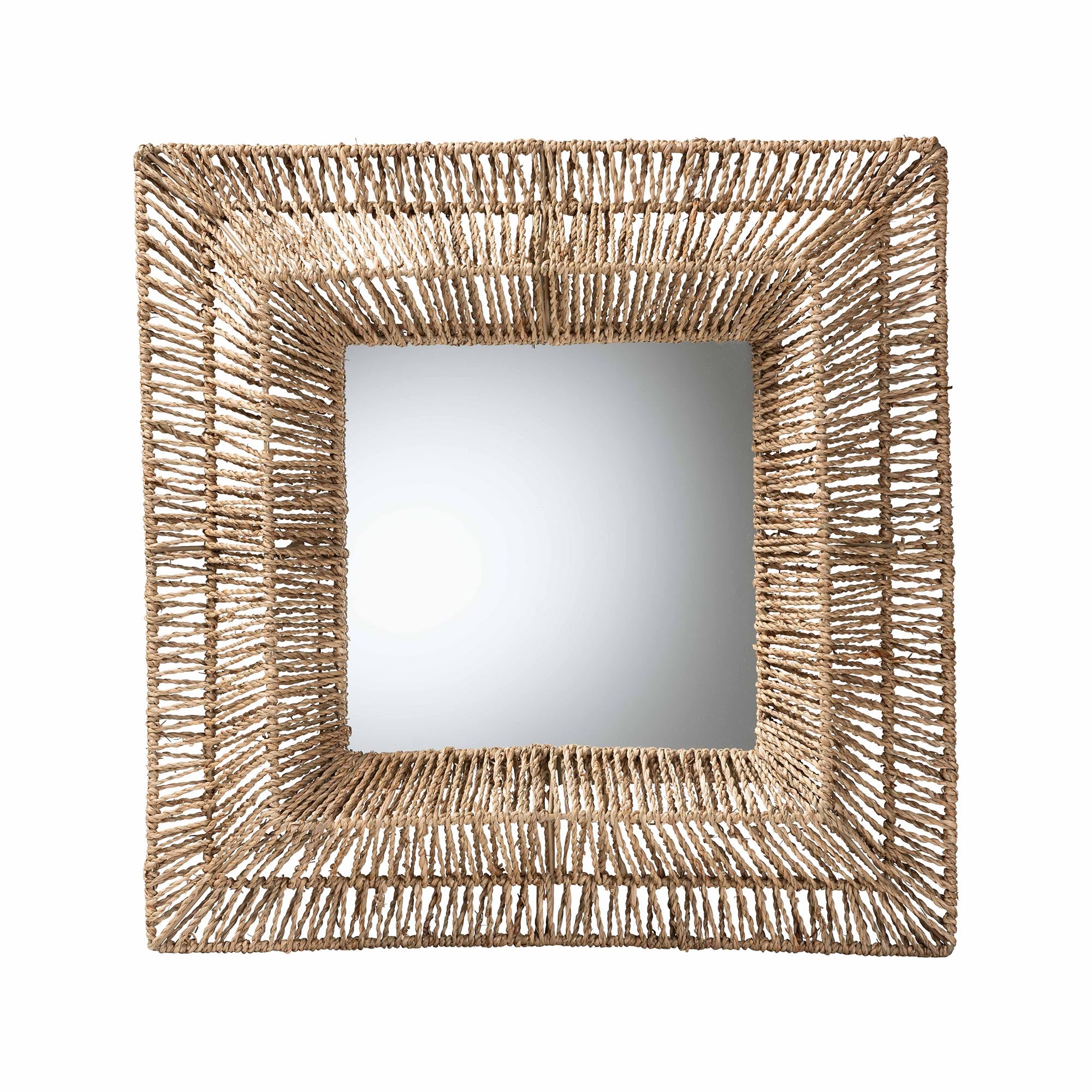 bali & pari Collice Modern Bohemian Metal and Natural Brown Seagrass Accent Wall Mirror