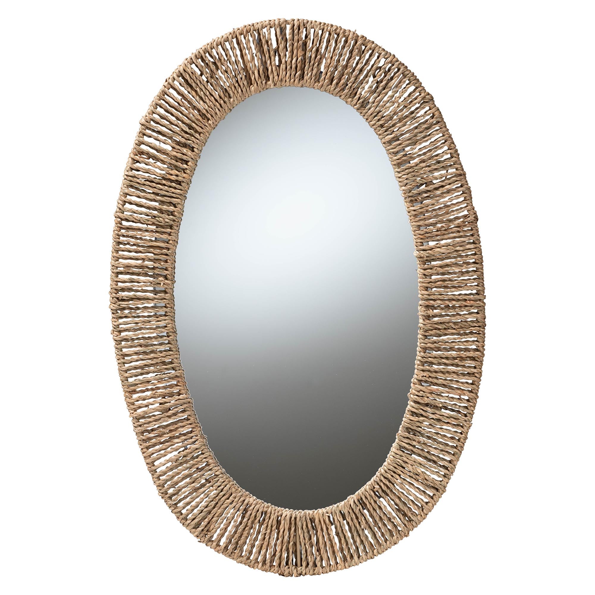 Elwyn Modern Bohemian Metal and Natural Brown Seagrass Accent Wall Mirror
