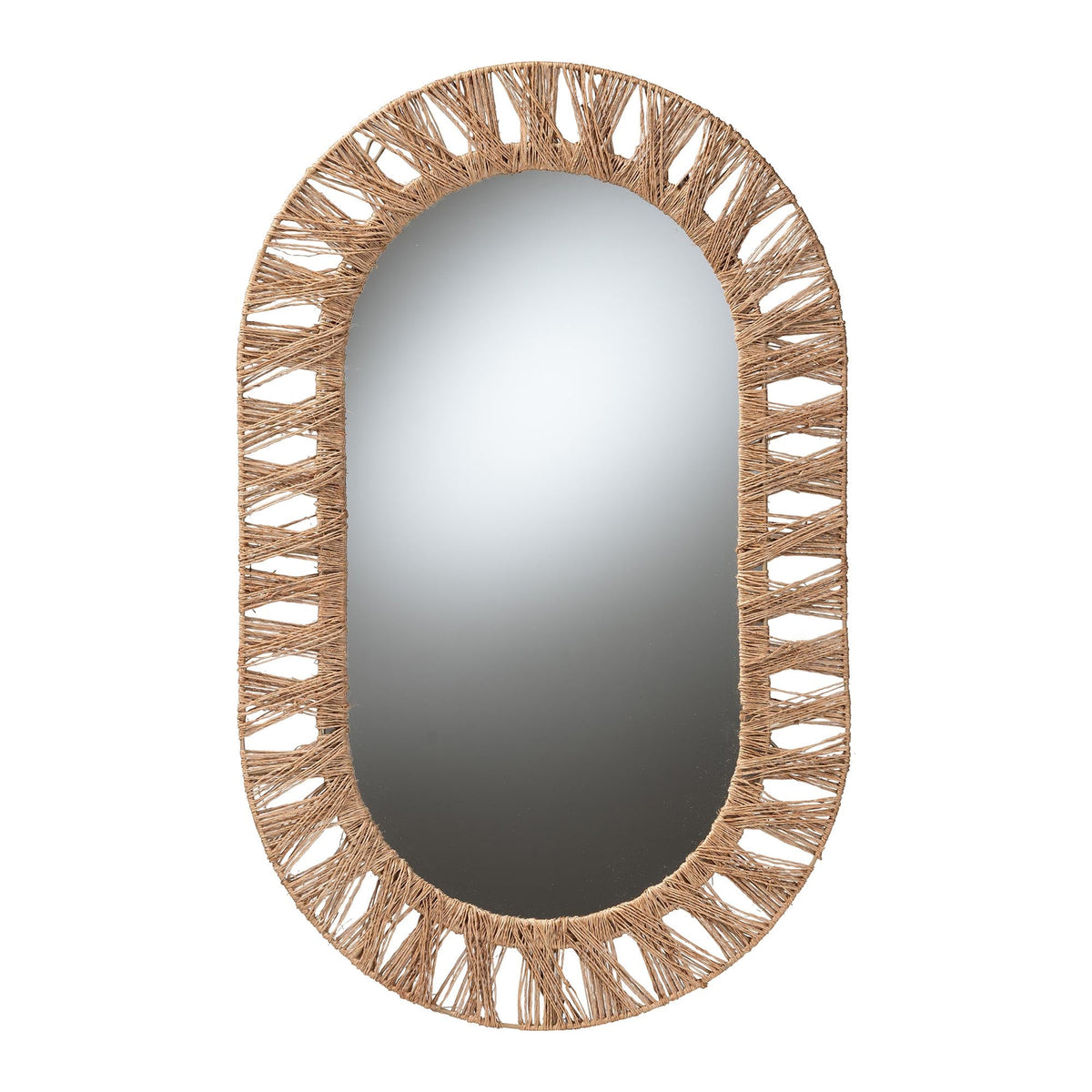 Geona Modern Bohemian Metal and Natural Brown Seagrass Accent Wall Mirror