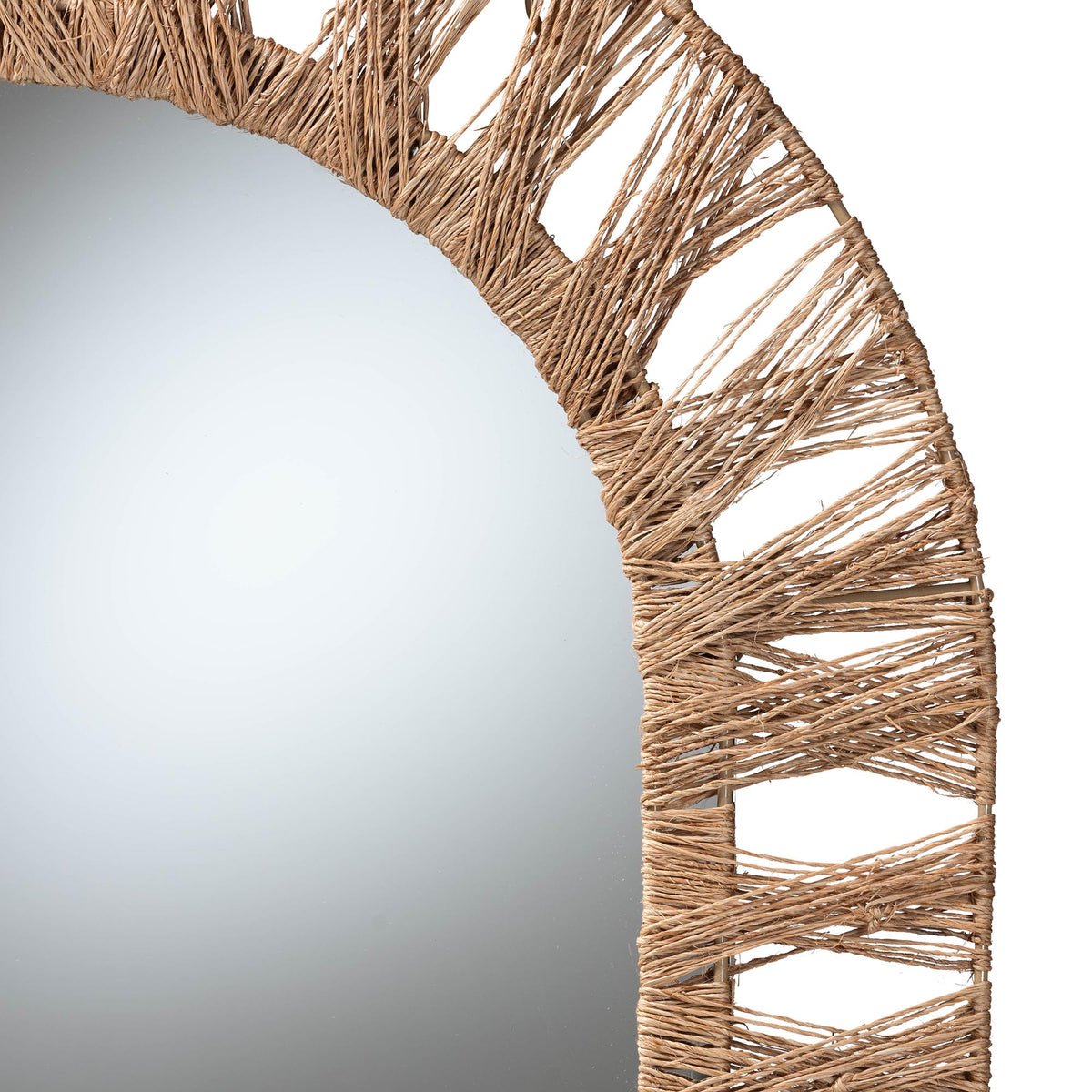 Geona Modern Bohemian Metal and Natural Brown Seagrass Accent Wall Mirror