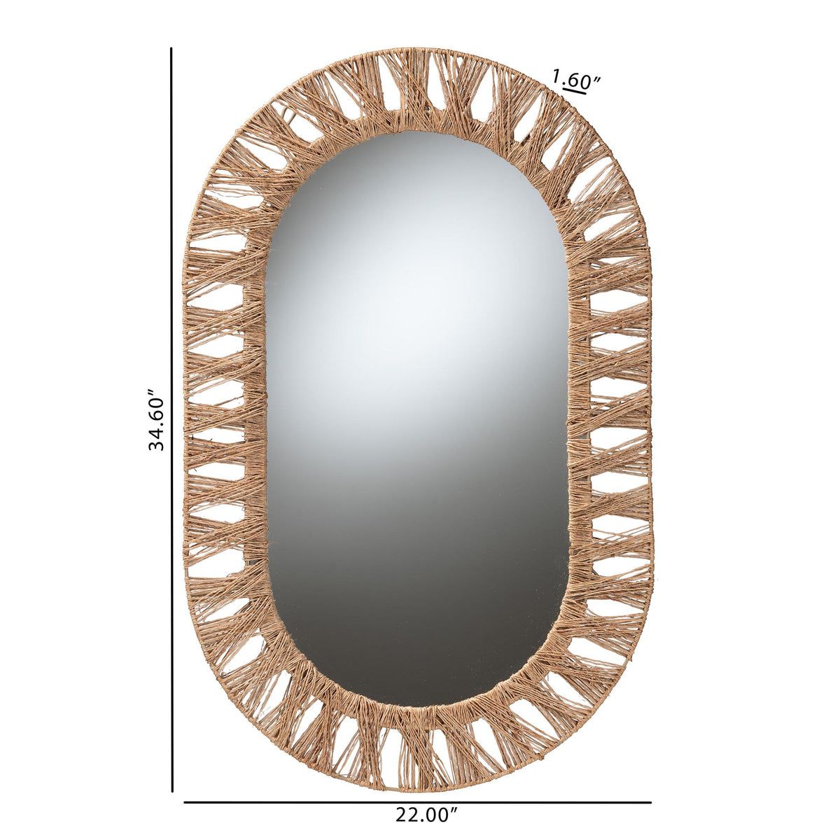 Geona Modern Bohemian Metal and Natural Brown Seagrass Accent Wall Mirror