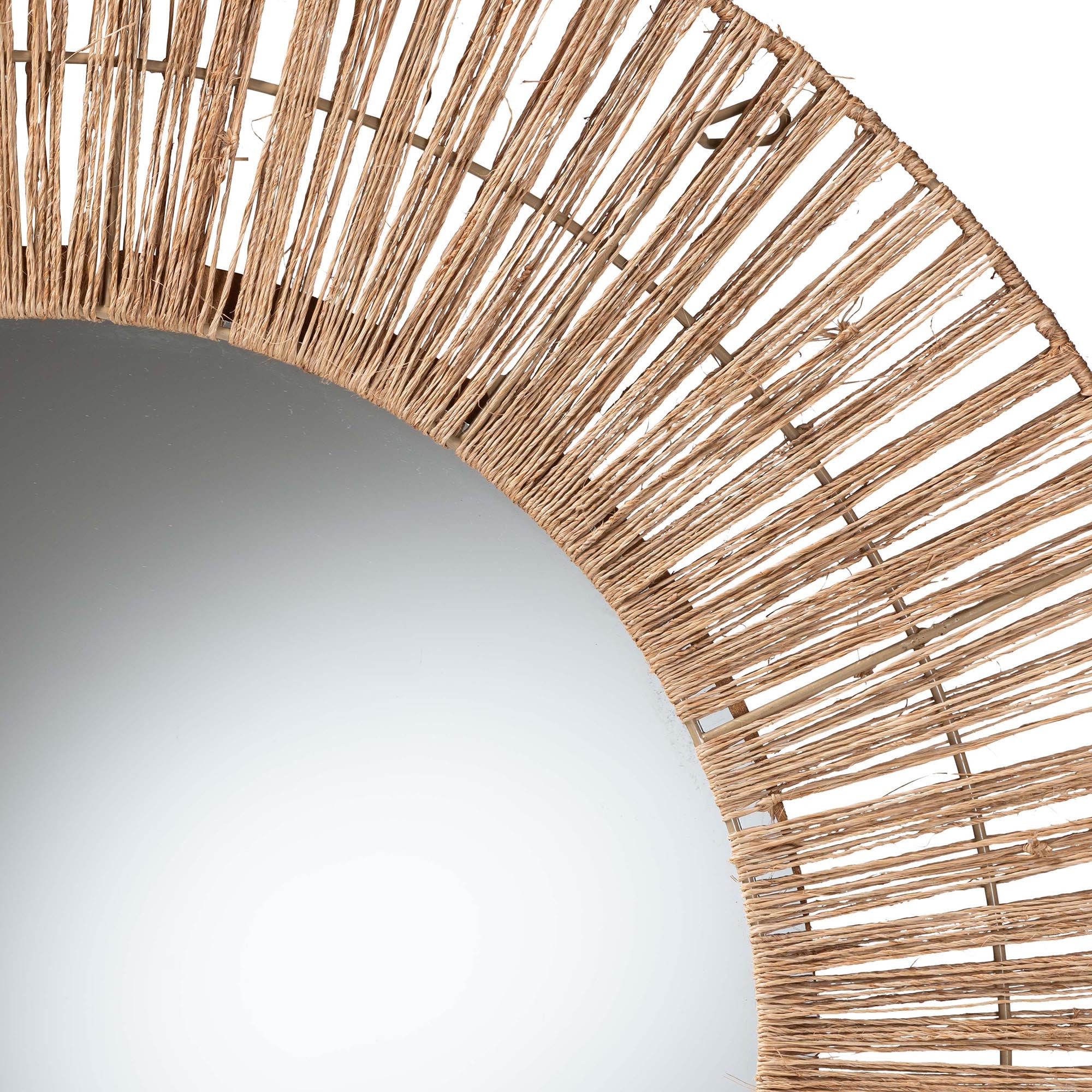 Leala Modern Bohemian Metal and Natural Brown Seagrass Accent Wall Mirror