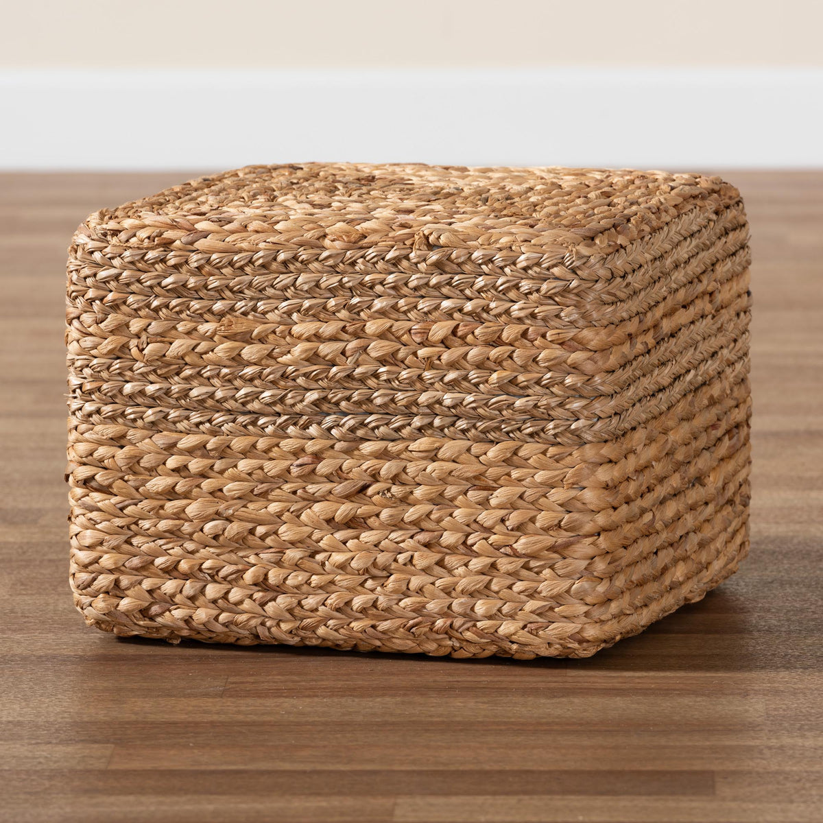 Marella Modern Bohemian Natural Brown Seagrass Accent Footstool