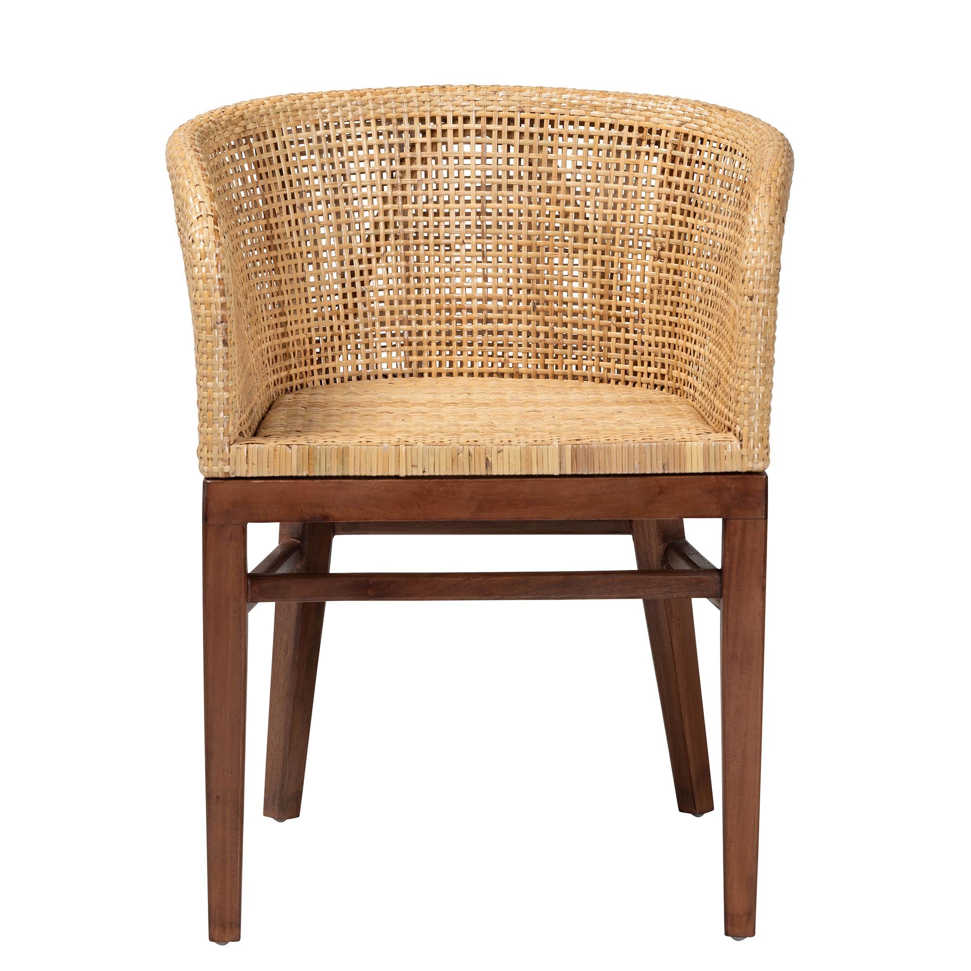 Papua Modern Bohemian Natural Rattan and Walnut Brown Acacia Wood Dining Chair