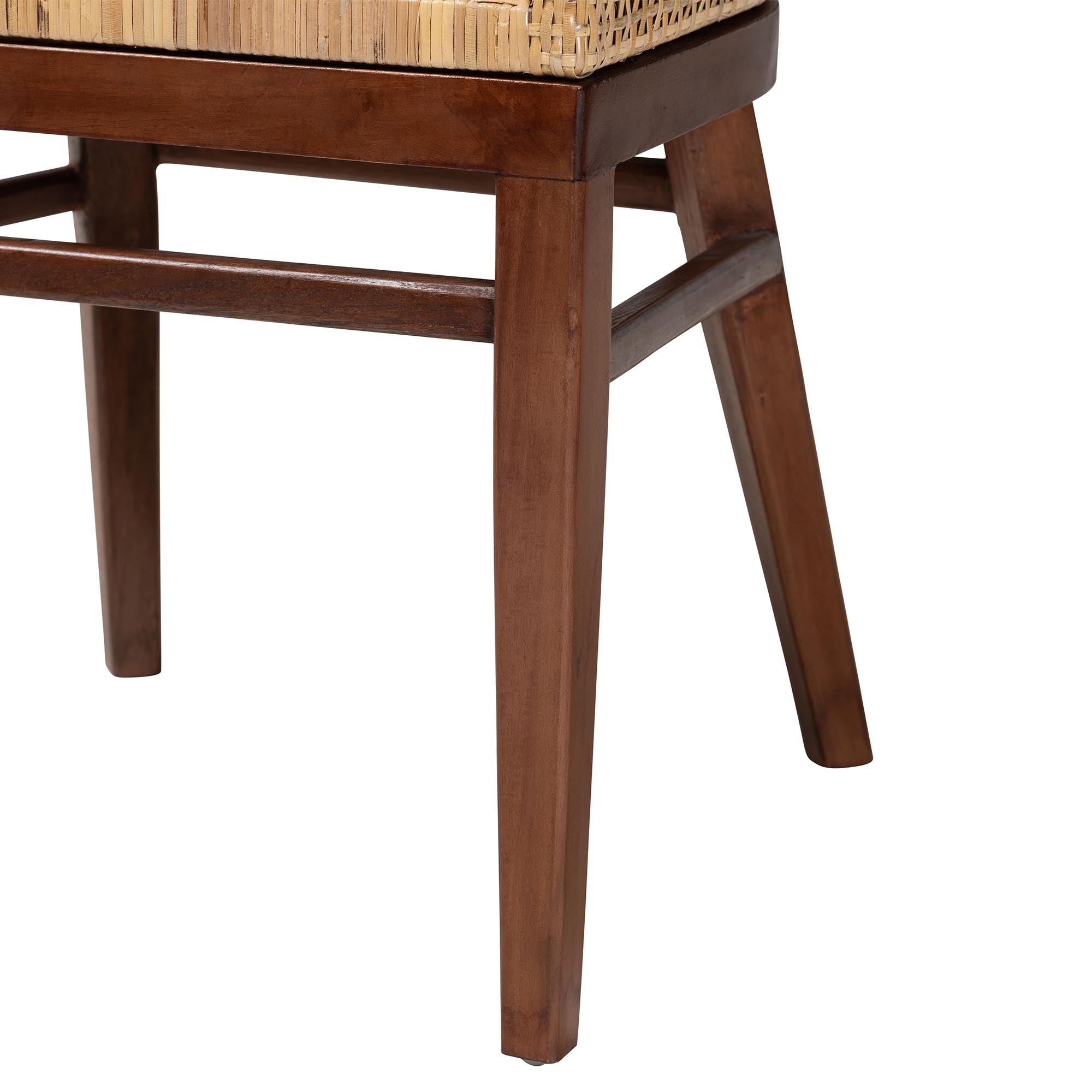 Papua Modern Bohemian Natural Rattan and Walnut Brown Acacia Wood Dining Chair