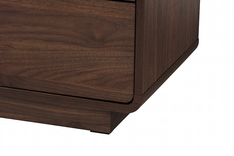 Jenibelle Classic Walnut Brown Wood 5-Drawer Chest with Rattan Drawer
