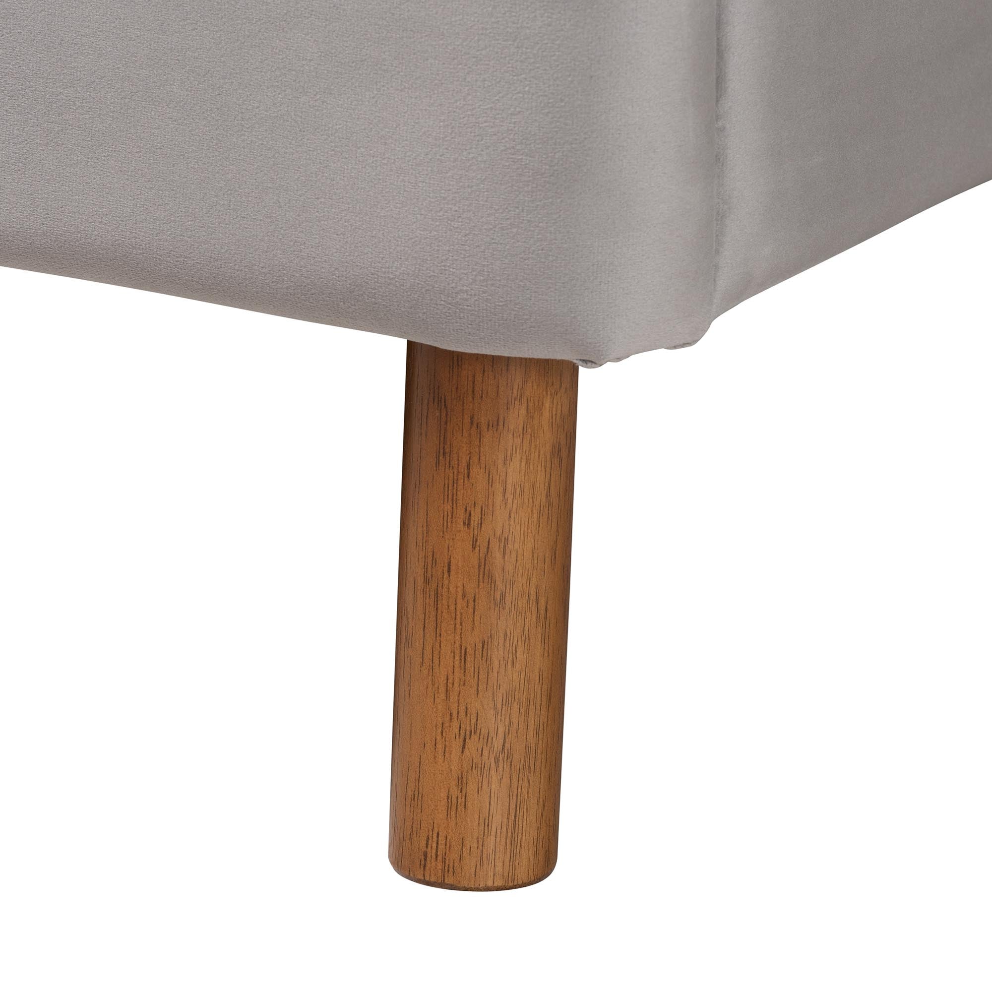 Melrose Mid-Century Modern Queen Bed - Light Grey Velvet Platform with Rattan