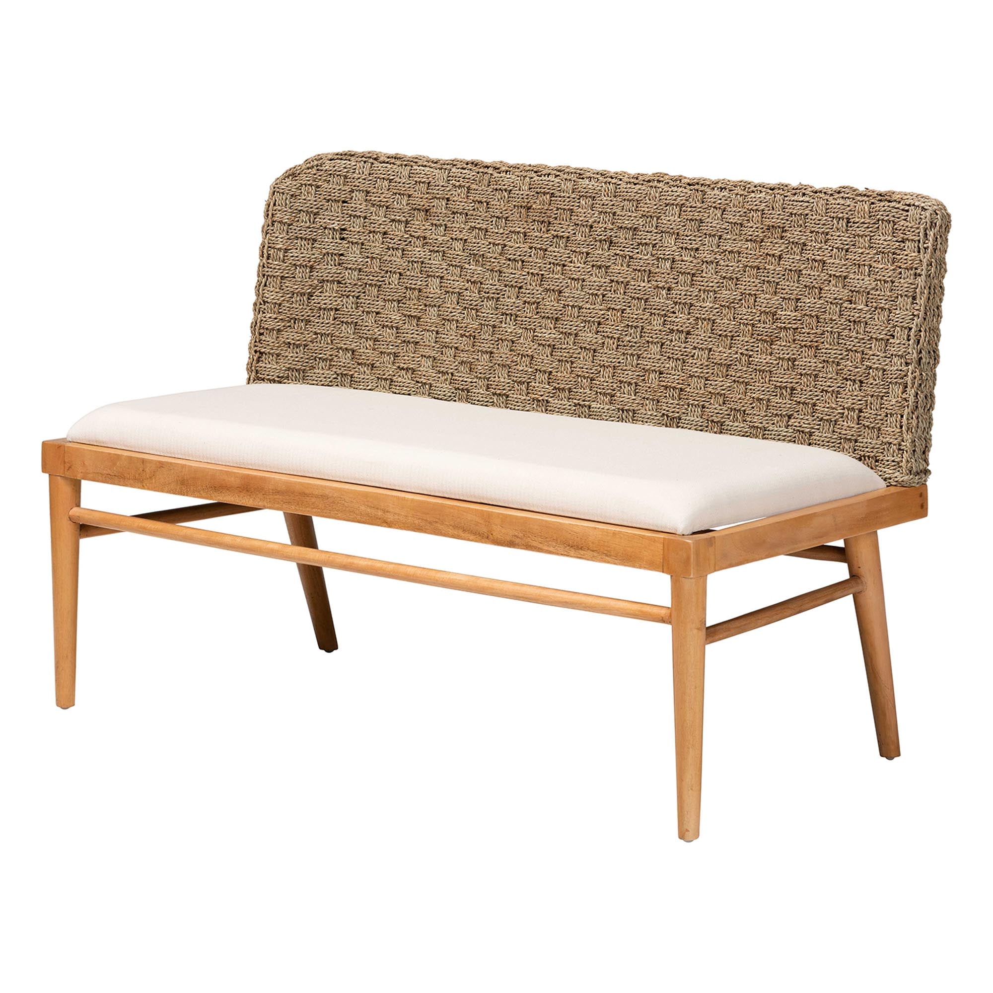 Denver Modern Bohemian Natural Seagrass and Acacia Wood 3-Piece Dining Nook Set