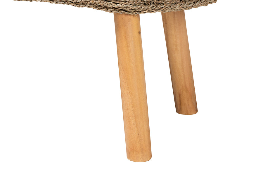 Denver Modern Bohemian Natural Seagrass and Acacia Wood Accent Bench