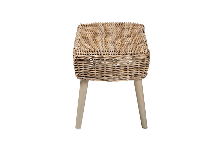 Raisa Modern Bohemian Natural Kubu Rattan and Grey Acacia Wood Accent Bench
