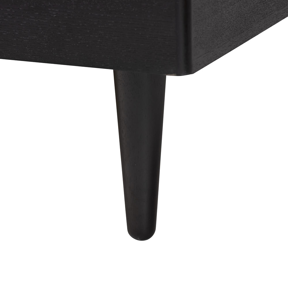 Jarrett Adriano Queen Beige Fabric & Black Wood Bed – Transitional Design with Built-In Side Tables