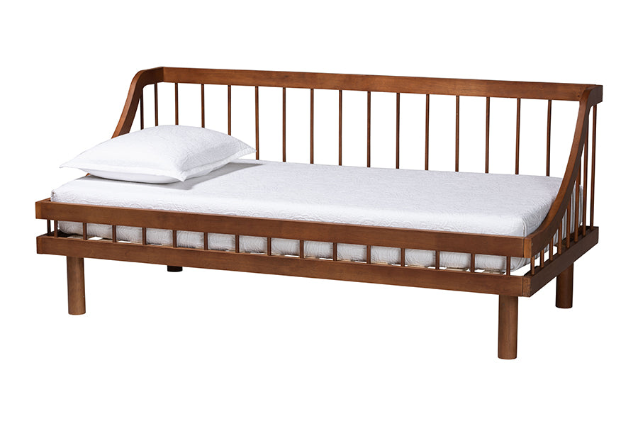 Helio Mid-Century Modern Walnut Brown Finished Wood Twin Daybed