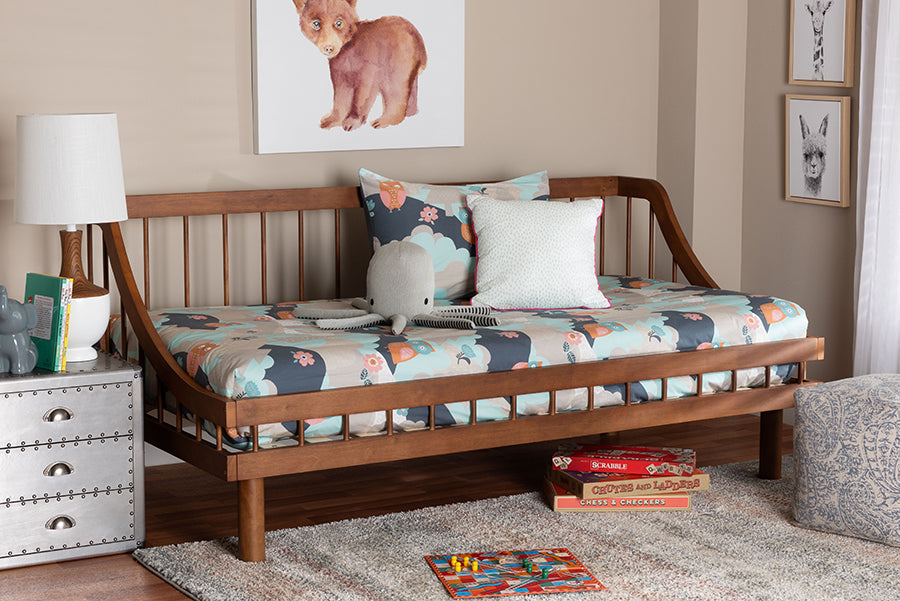 Helio Mid-Century Modern Walnut Brown Finished Wood Twin Daybed