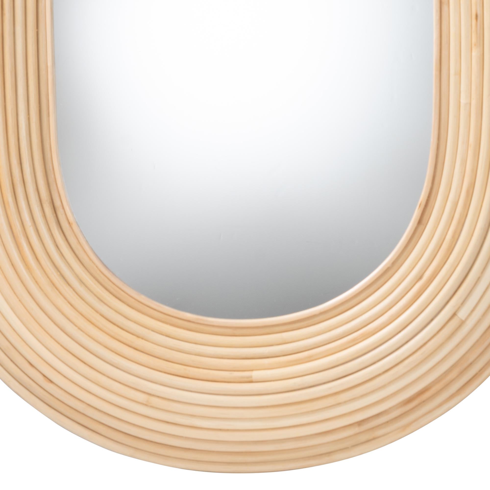 Drucilla Modern Bohemian Natural Brown Rattan Oval Accent Wall Mirror