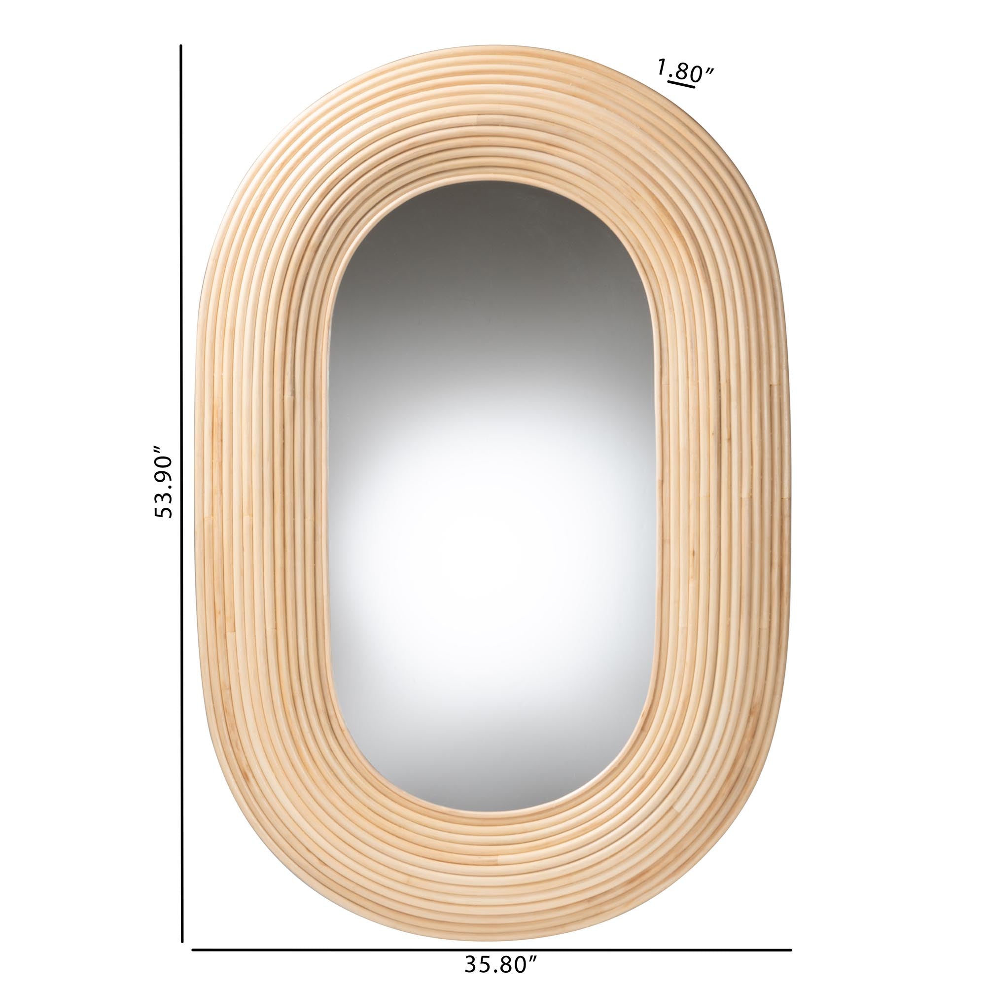 Drucilla Modern Bohemian Natural Brown Rattan Oval Accent Wall Mirror