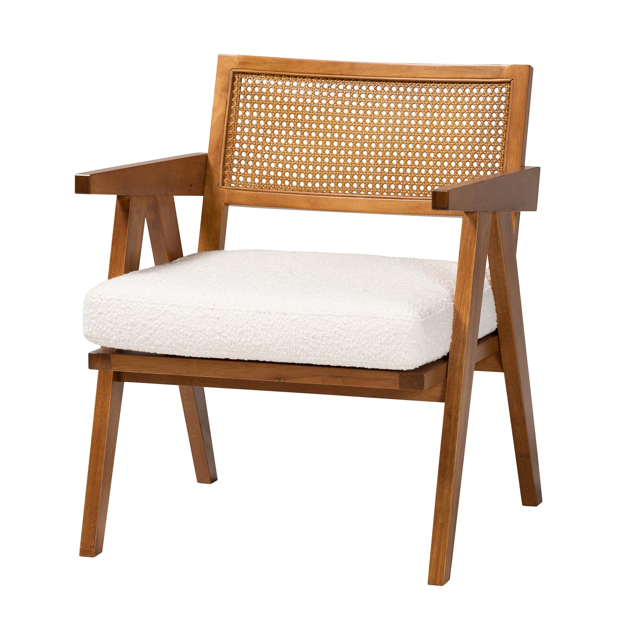 Baxton Studio Jetsam Japandi Cream Boucle Fabric and Walnut Brown Finished Wood Arm Chair