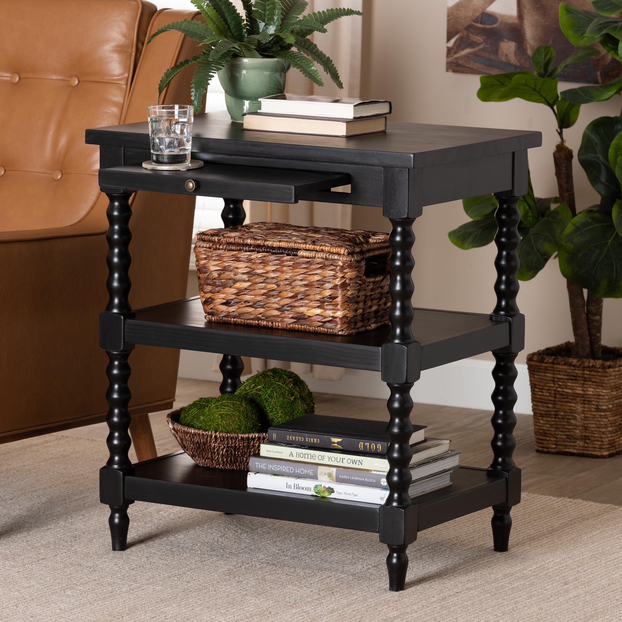Imogene Retro-Modern Black Wood End Table