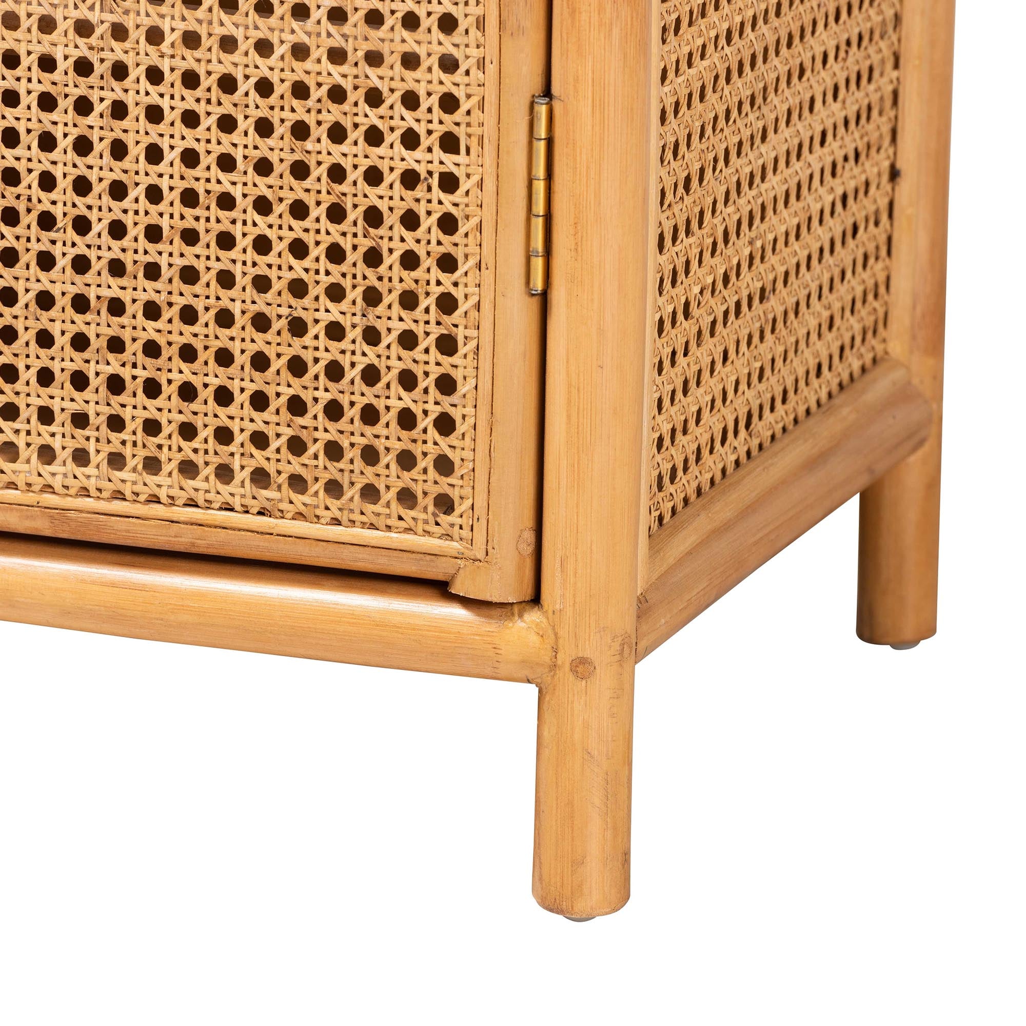 Curacao Modern Bohemian Light Honey Rattan 2-Door Storage Cabinet