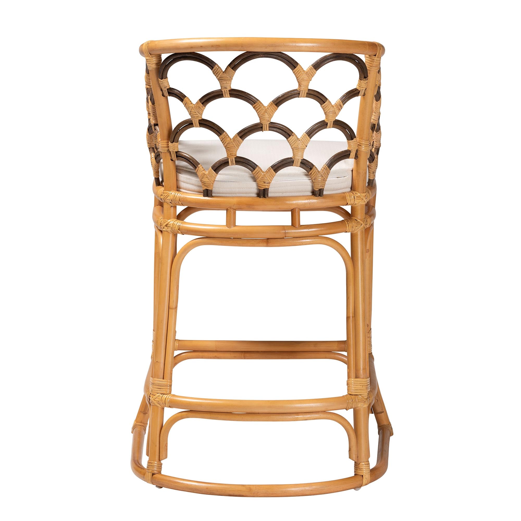 Veneto Modern Bohemian Light Honey and Dark Brown Rattan Bar Stool
