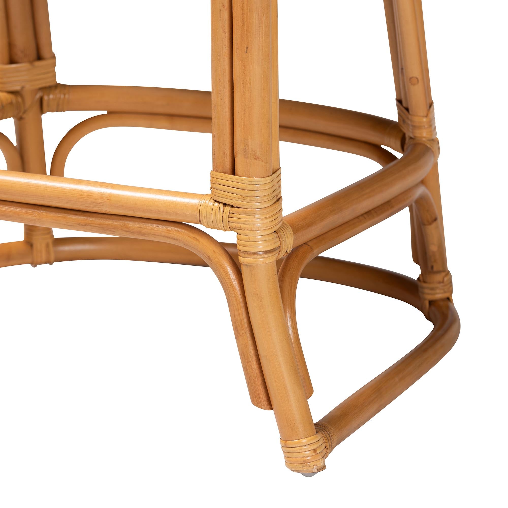 Veneto Modern Bohemian Light Honey and Dark Brown Rattan Bar Stool