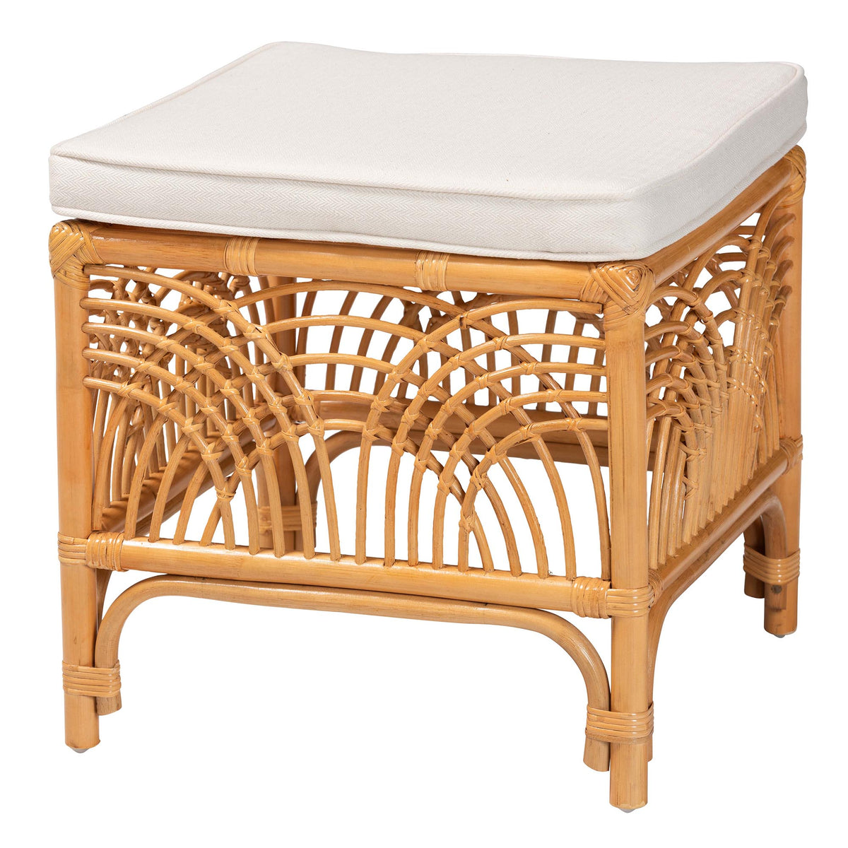 Materra Modern bohemian Natural Brown Rattan Footstool
