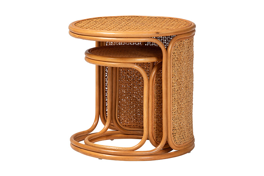Eldon Bohemian Honey Rattan 2-Piece Nesting End Table Set