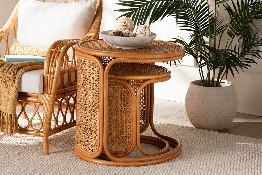 Eldon Bohemian Honey Rattan 2-Piece Nesting End Table Set