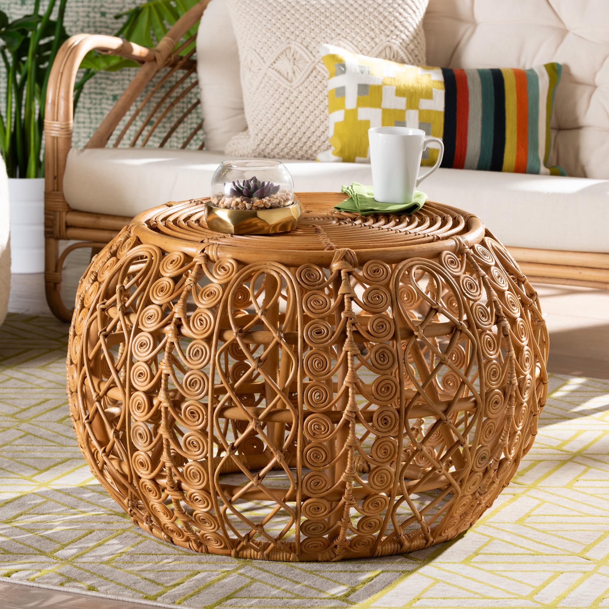 Tiramisu Modern Bohemian Natural Brown Rattan Coffee Table