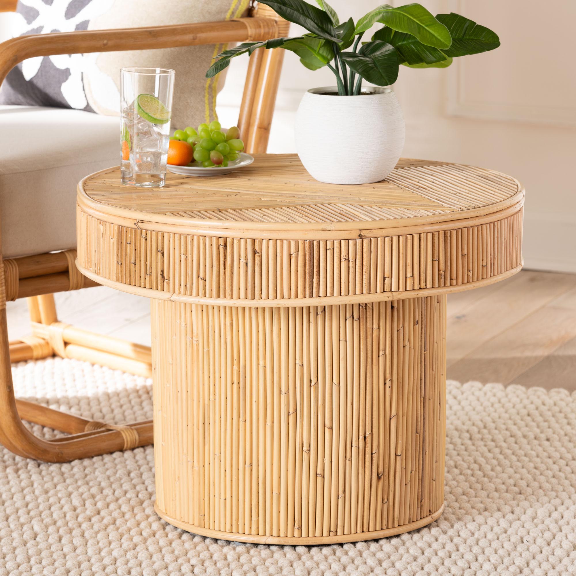Iryna Modern Bohemian Natural Rattan End Table