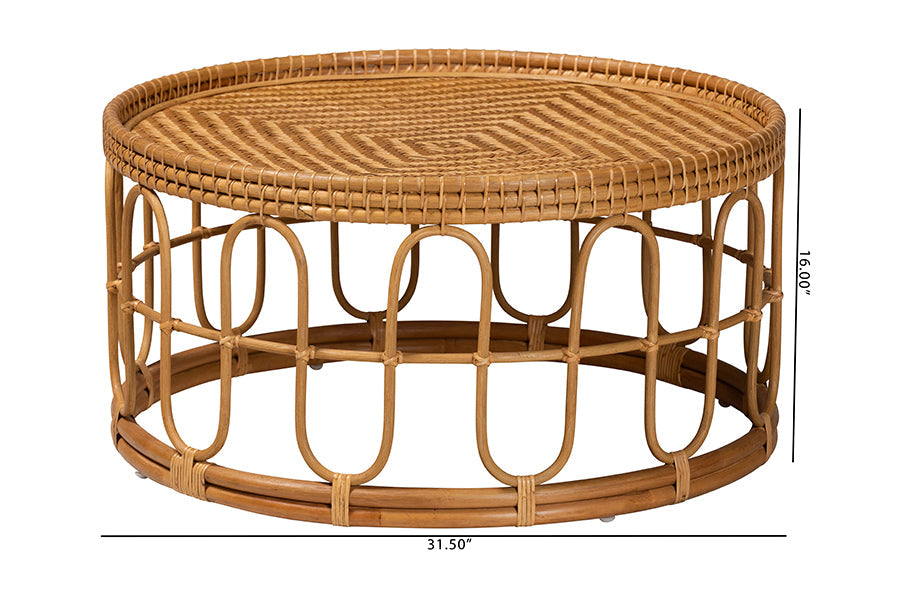Phoenix Modern Bohemian Light Honey Rattan Coffee Table