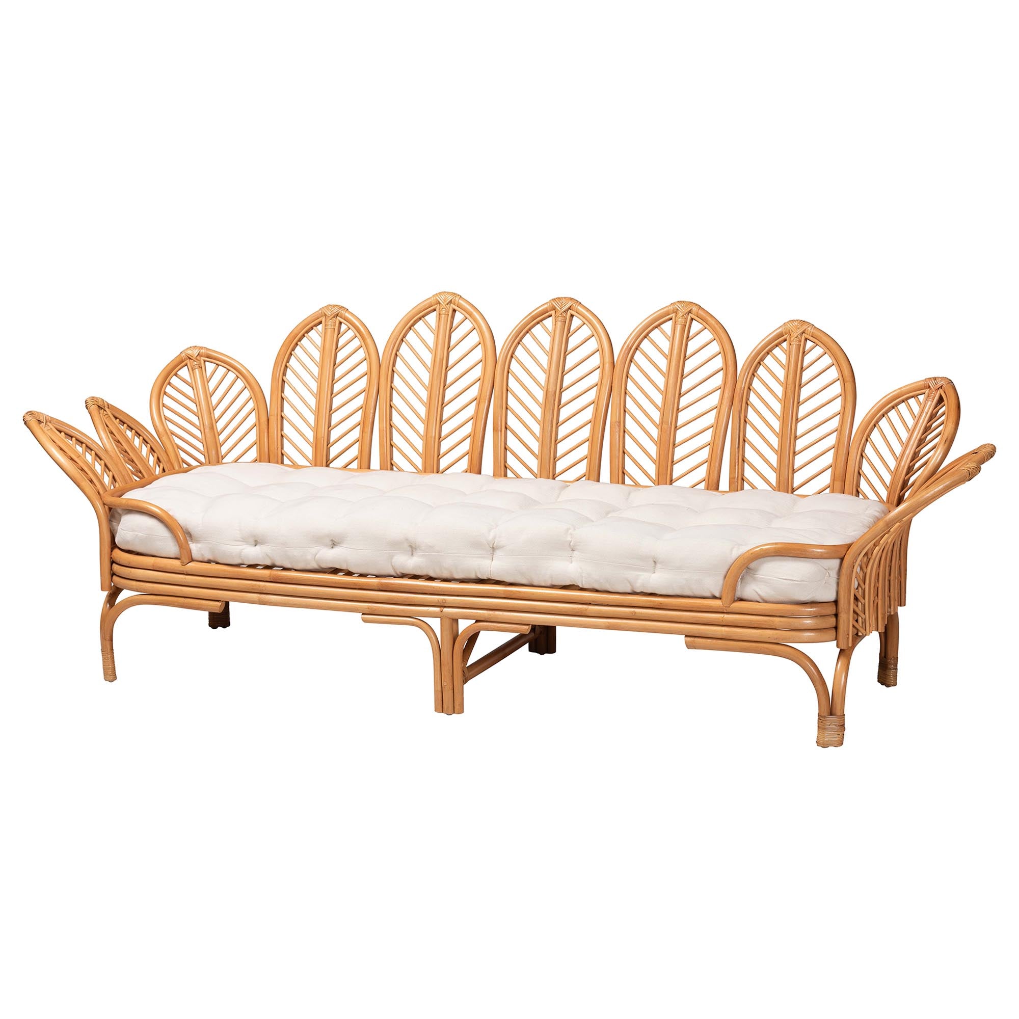 Gamada Bohemian Twin Rattan Daybed – Tropical Light Honey Frame for Indoor/Outdoor