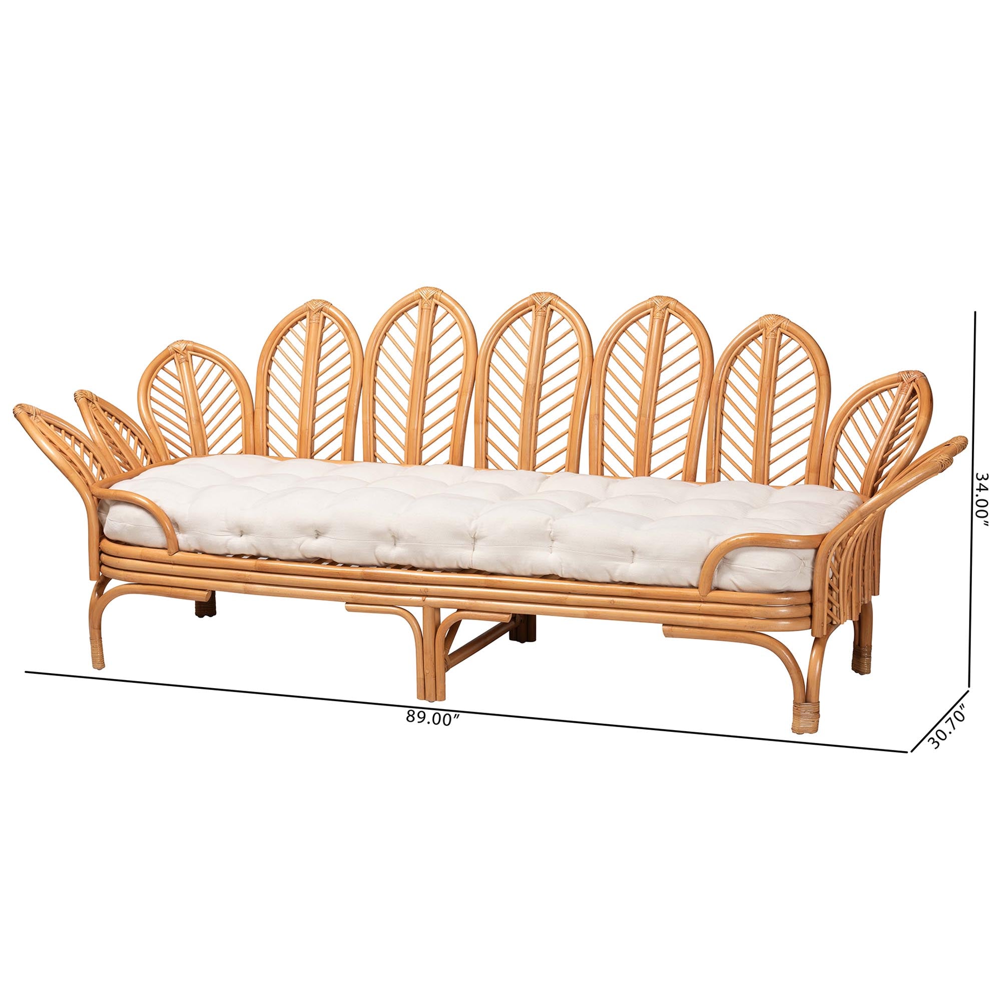 Gamada Bohemian Twin Rattan Daybed – Tropical Light Honey Frame for Indoor/Outdoor