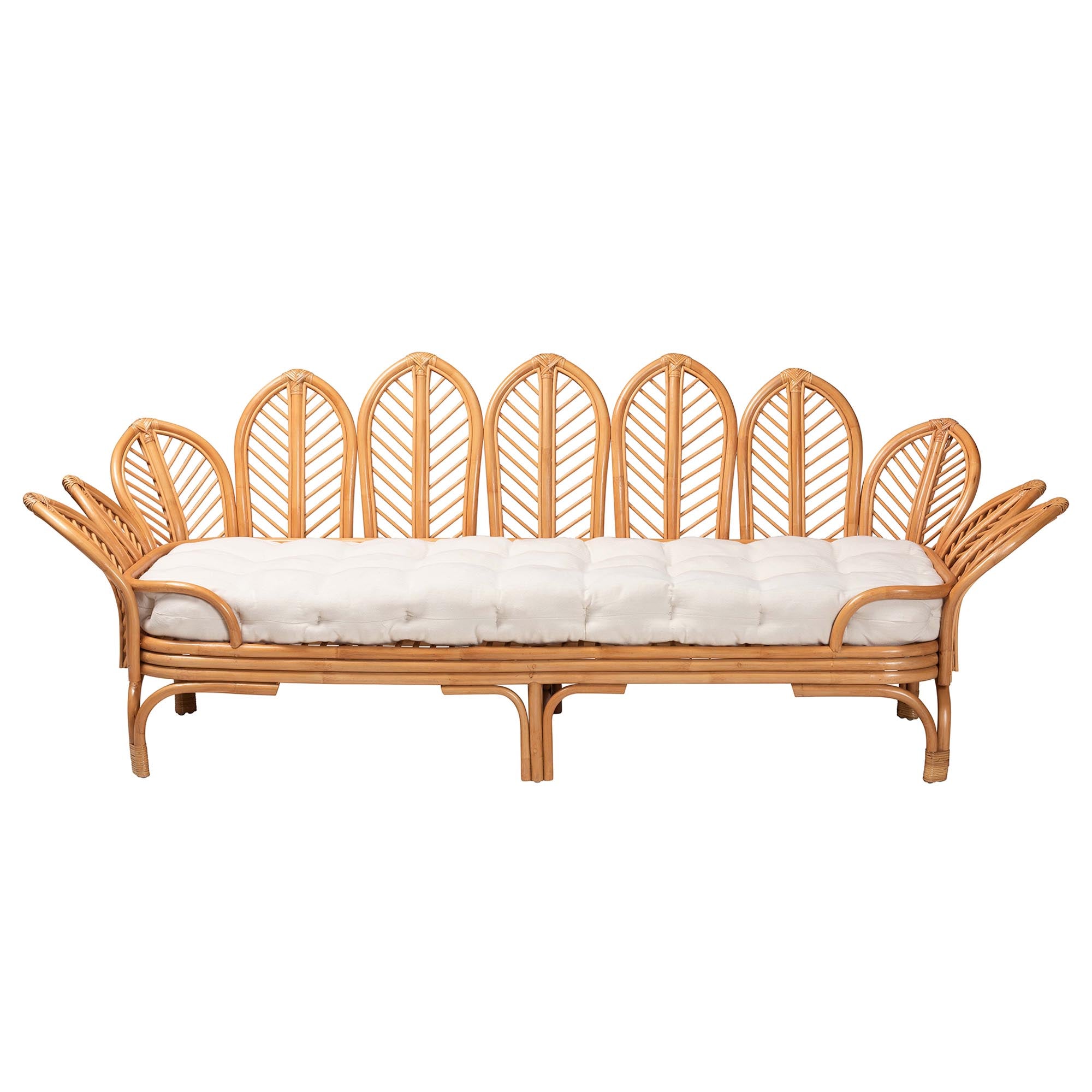 Gamada Bohemian Twin Rattan Daybed – Tropical Light Honey Frame for Indoor/Outdoor