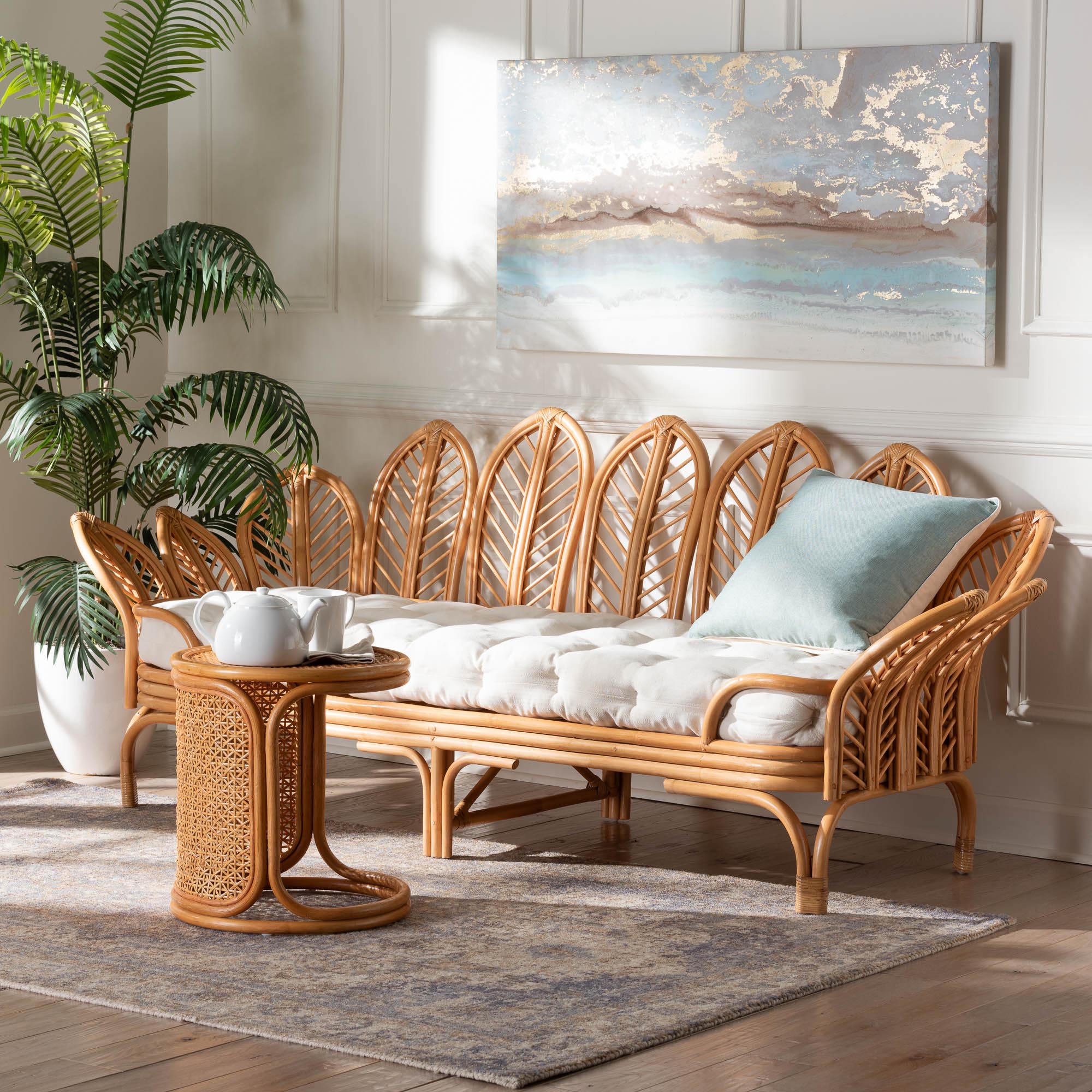 Gamada Bohemian Twin Rattan Daybed – Tropical Light Honey Frame for Indoor/Outdoor