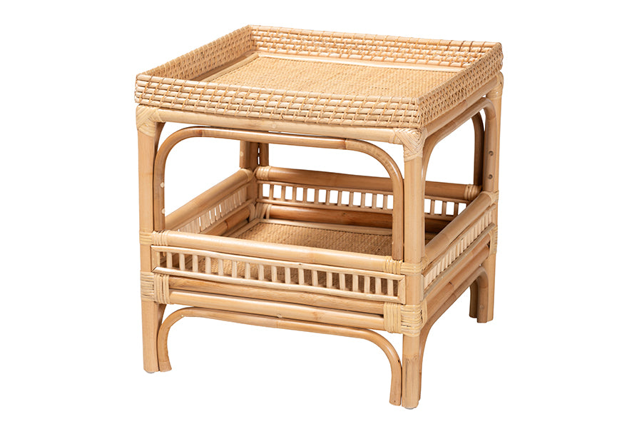 Lombok Modern Bohemian Natural Rattan End Table